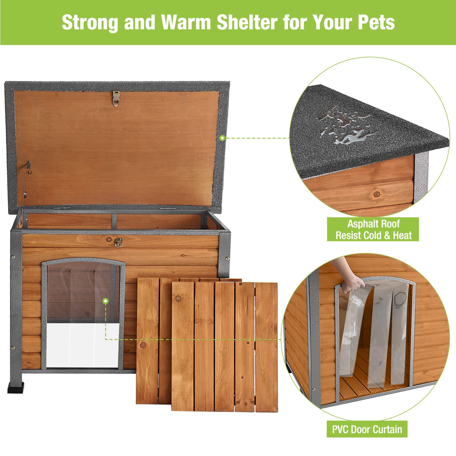 Gutinneen Chew Proof Dog House With Metal Iron Frame Outdoor Dog Kennel For Small Medium Large Indoor Dog Cage (33.5'' L,Brown C