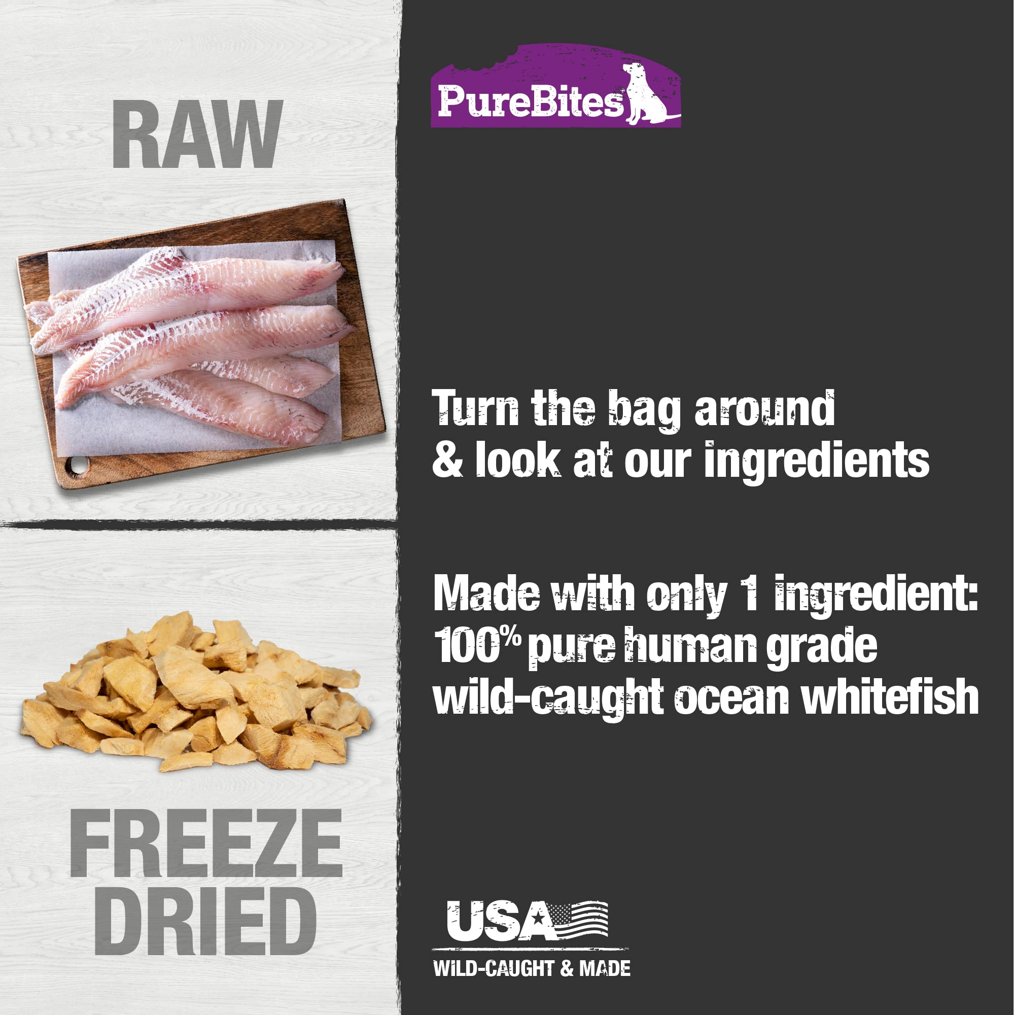 PureBites Ocean Whitefish Freeze-Dried Treats for Dogs, 7.0oz