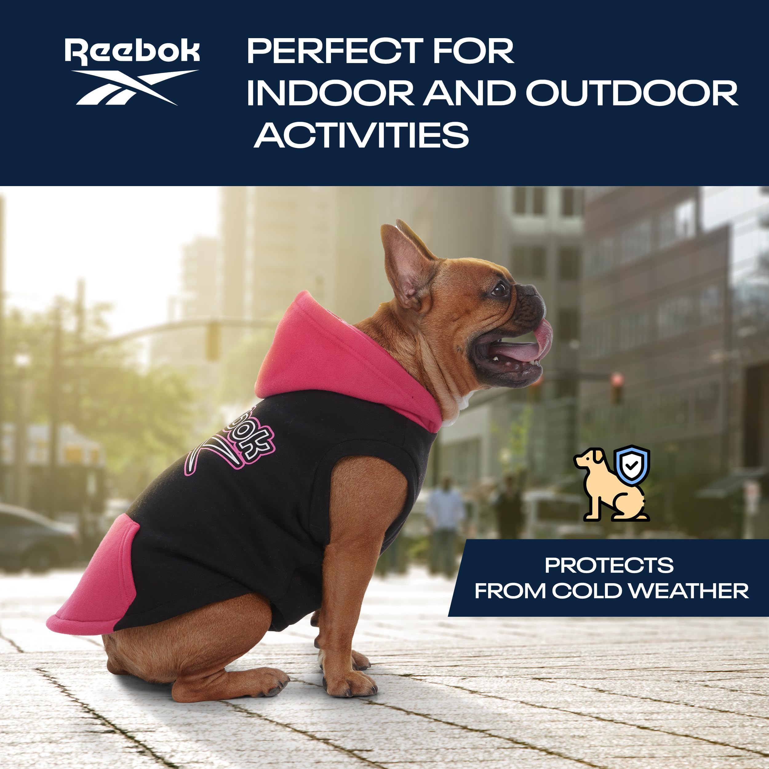 Reebok Fleece Dog Sweater Premium Pullover Hoodie With Leash Hole, Perfect For Small, Medium & Large Dogs Warm & Cozy Winter Swe