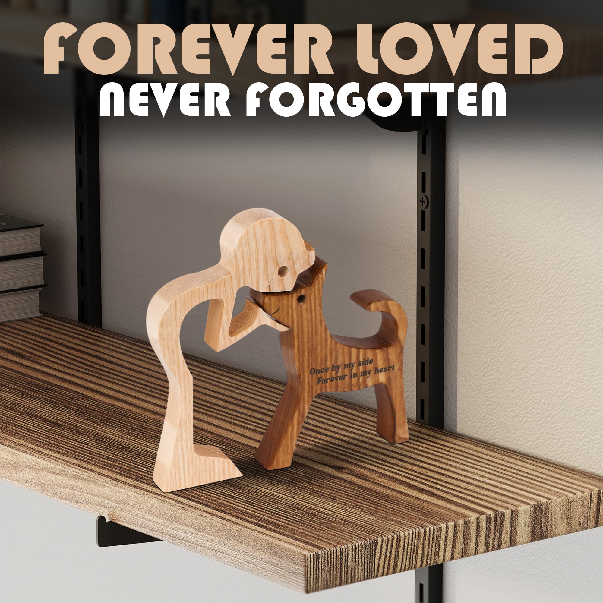 Sensuniq Dog Memorial Gifts, Cat Memorial Gifts, Wooden Carving Men And Dog Figura, Once By My Side Forever In My Heart - Sympat