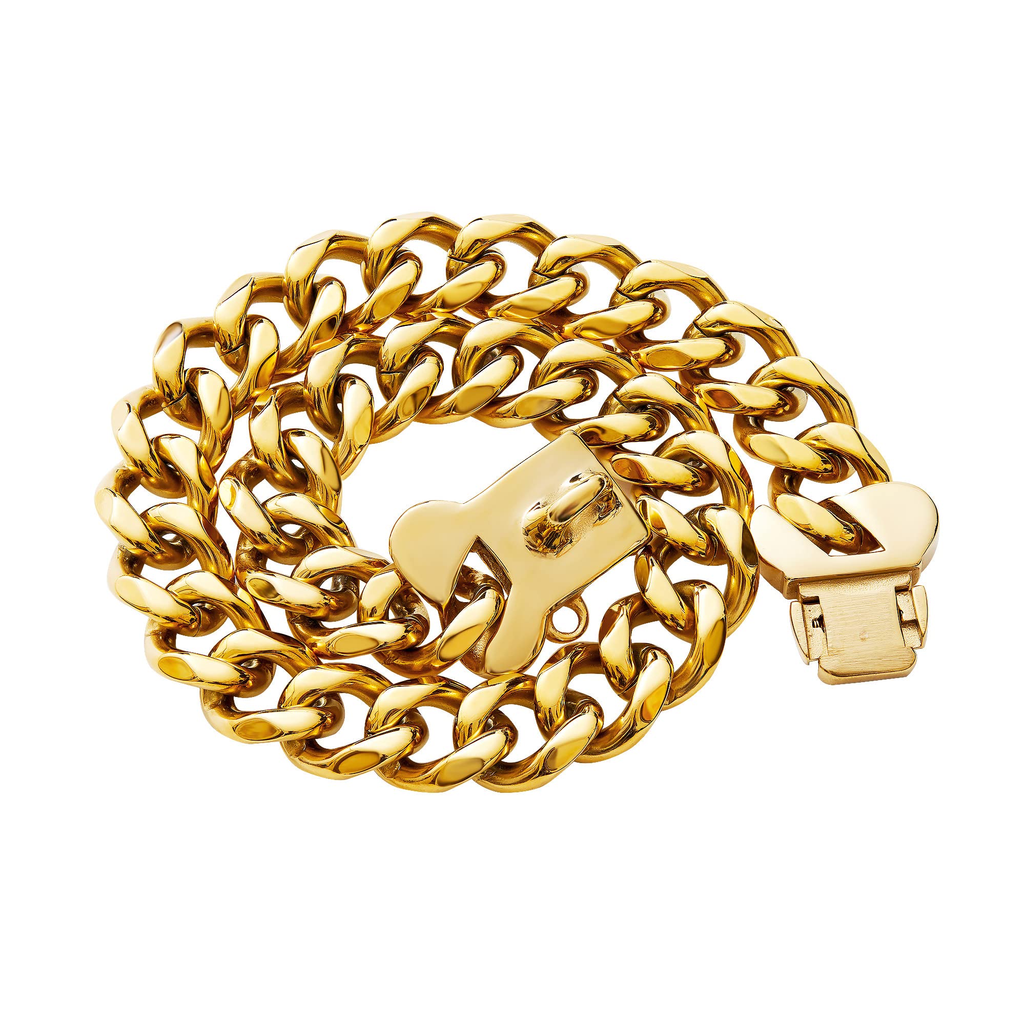 Gold Chain Stainless Steel Cuban Link Heavy Duty Dog Collar For Small Medium Large Dogs, American Bully French Bulldog Dog Neckl