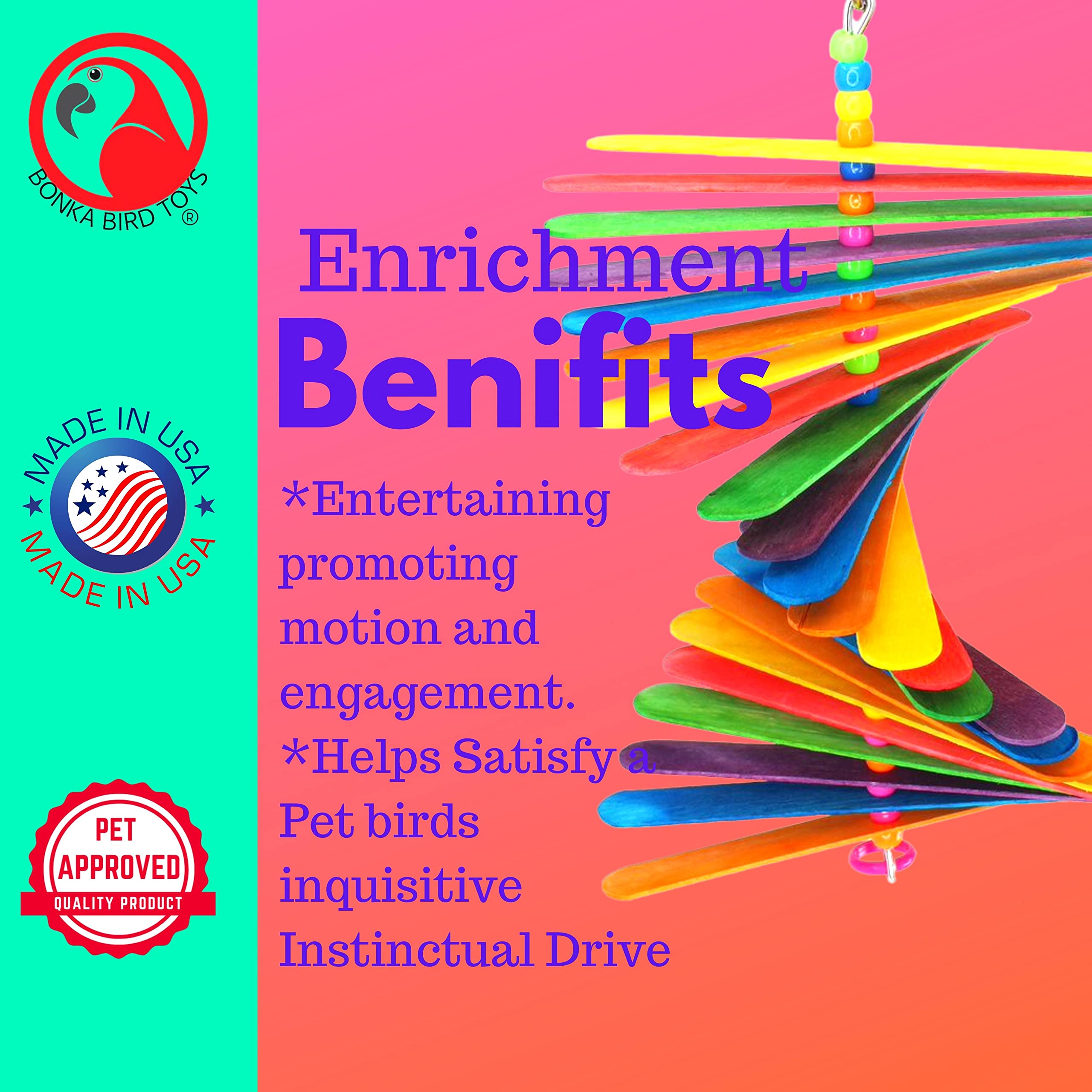 Bonka Bird Toys 867 Big Stick 9.50' X 6', Medium Parrot Chew Cage Toy, Conure, Quaker, Pionus, And Similar