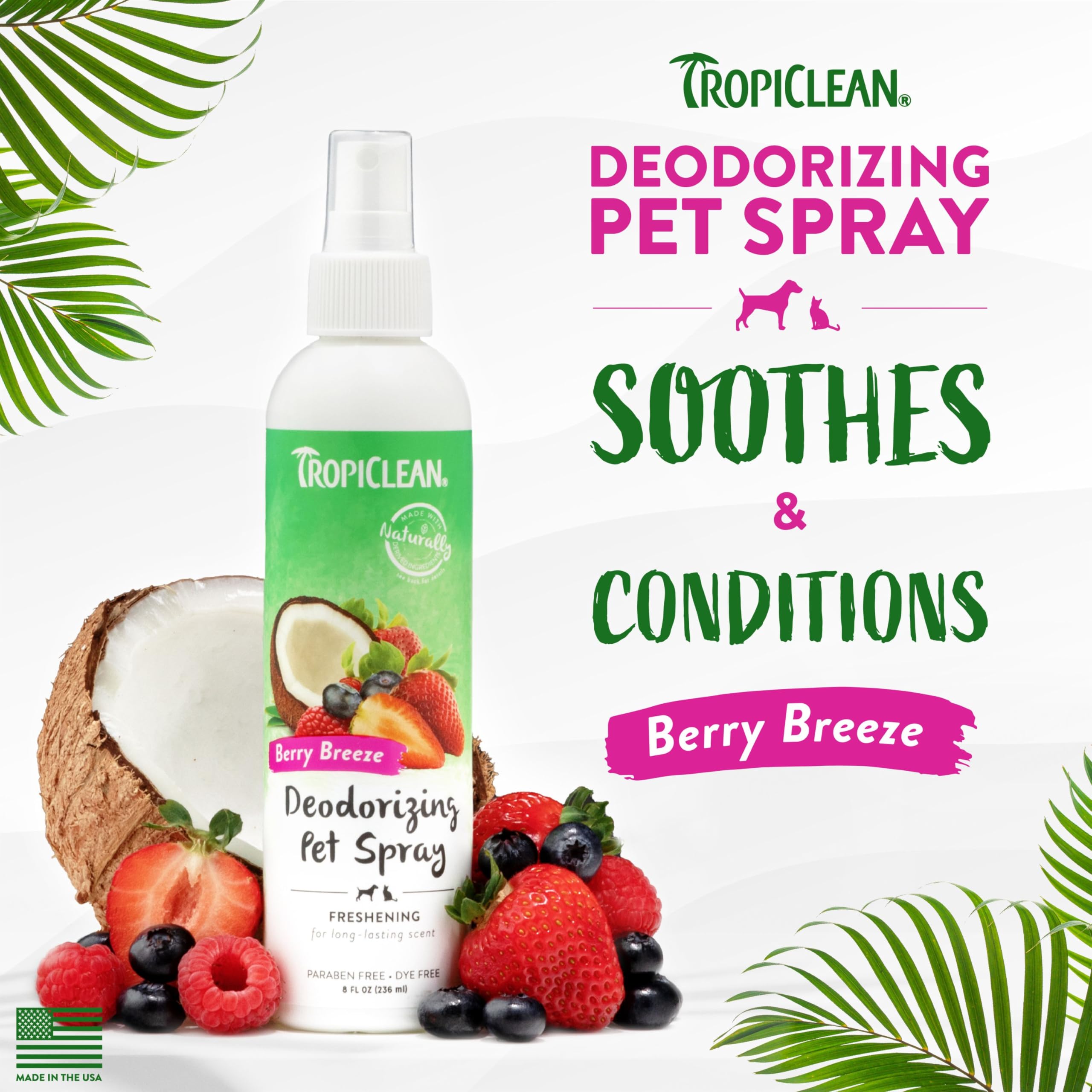 Tropiclean Dog Perfume, Long Lasting Berry Cologne, Deodorizing Spray For Smelly Dogs, After Bath Detangling Spray With Vitamin