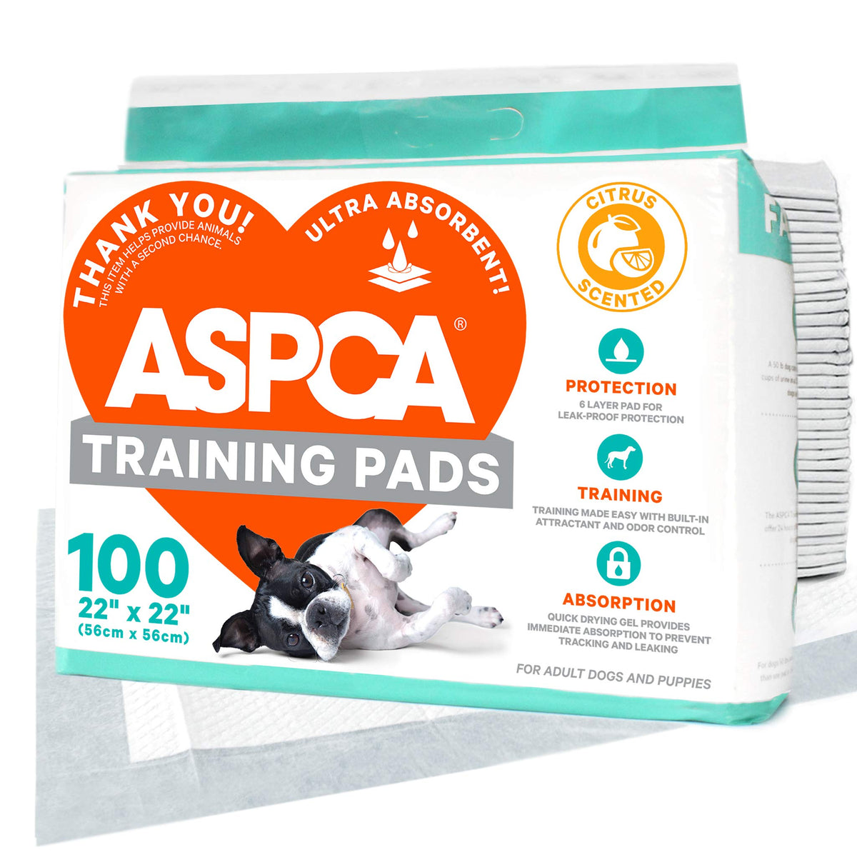 Aspca As 62931 Citrus Scented Training Pads, 100 Pack, Gray, 22' X 22' - Pack Of 100