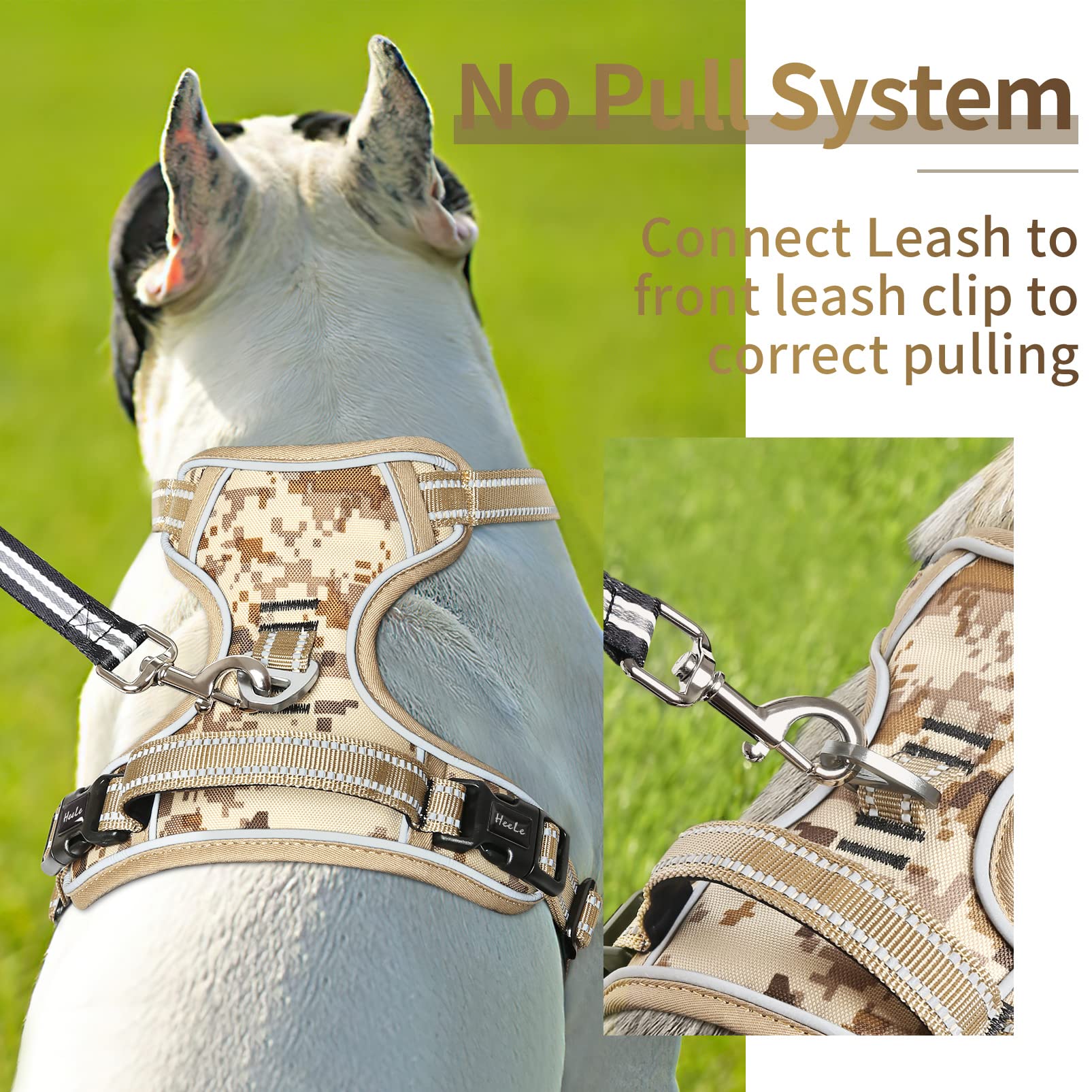 Heele Dog Harness, No Pull Adjustable Padded Reflective Harness For Small Medium Large Dogs With Handle For Walking Training,Cam
