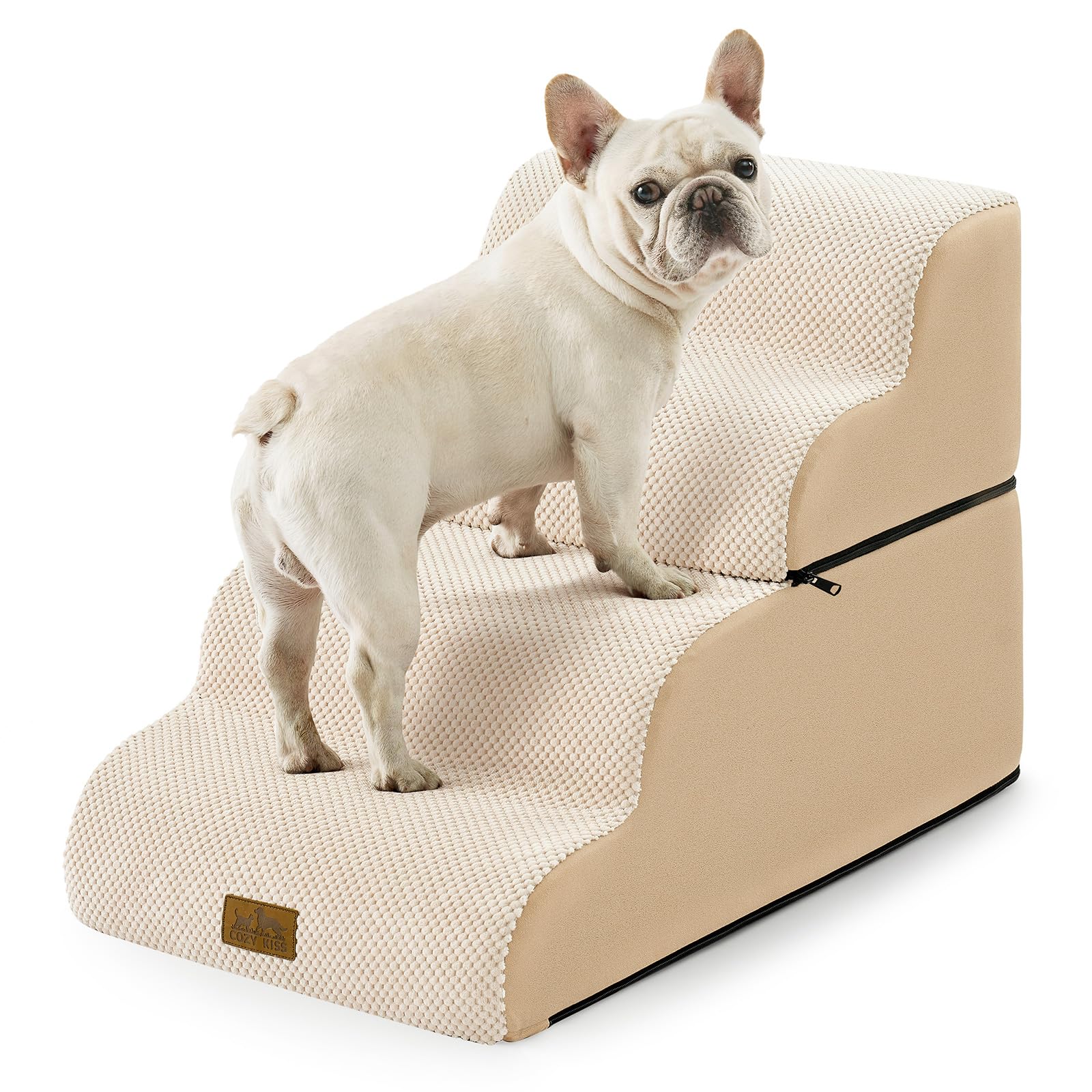 COZY KISS Detachable Dog Stairs for Small Dog, 4 Step Curved Dogs Step for Puppy or Older Cat, Ramp for Bed, Sofa, Couch or Chai