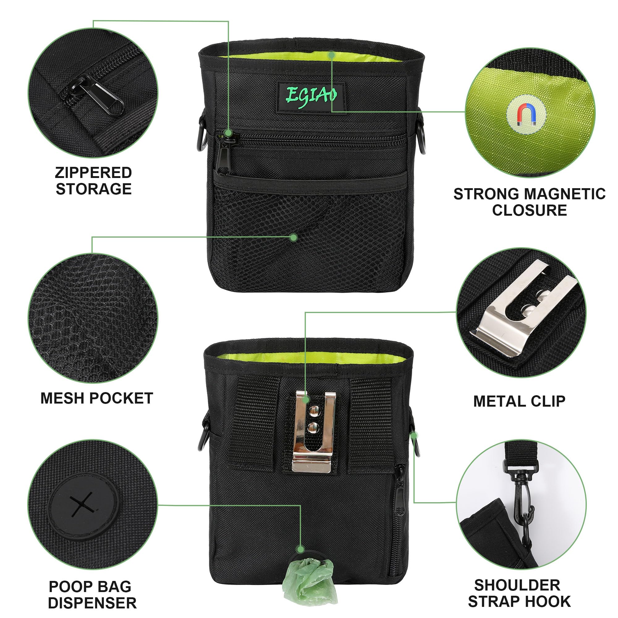 Dog Treat Pouch with Collapsible Dog Bowl, Training Clicker and Poop Bags, Treat Pouches for Pet Training, Built-in Poop Bag Dis