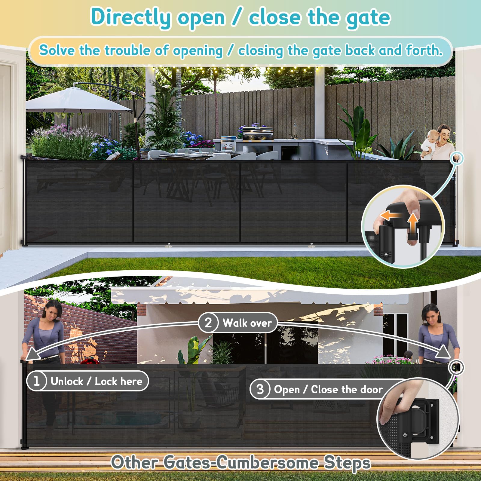 180 Retractable Baby Gates Extra Wide,42 Extra Tall Retractable Dog Gate for Doorways,Safety Upgrade Reinforcement Rods Extra