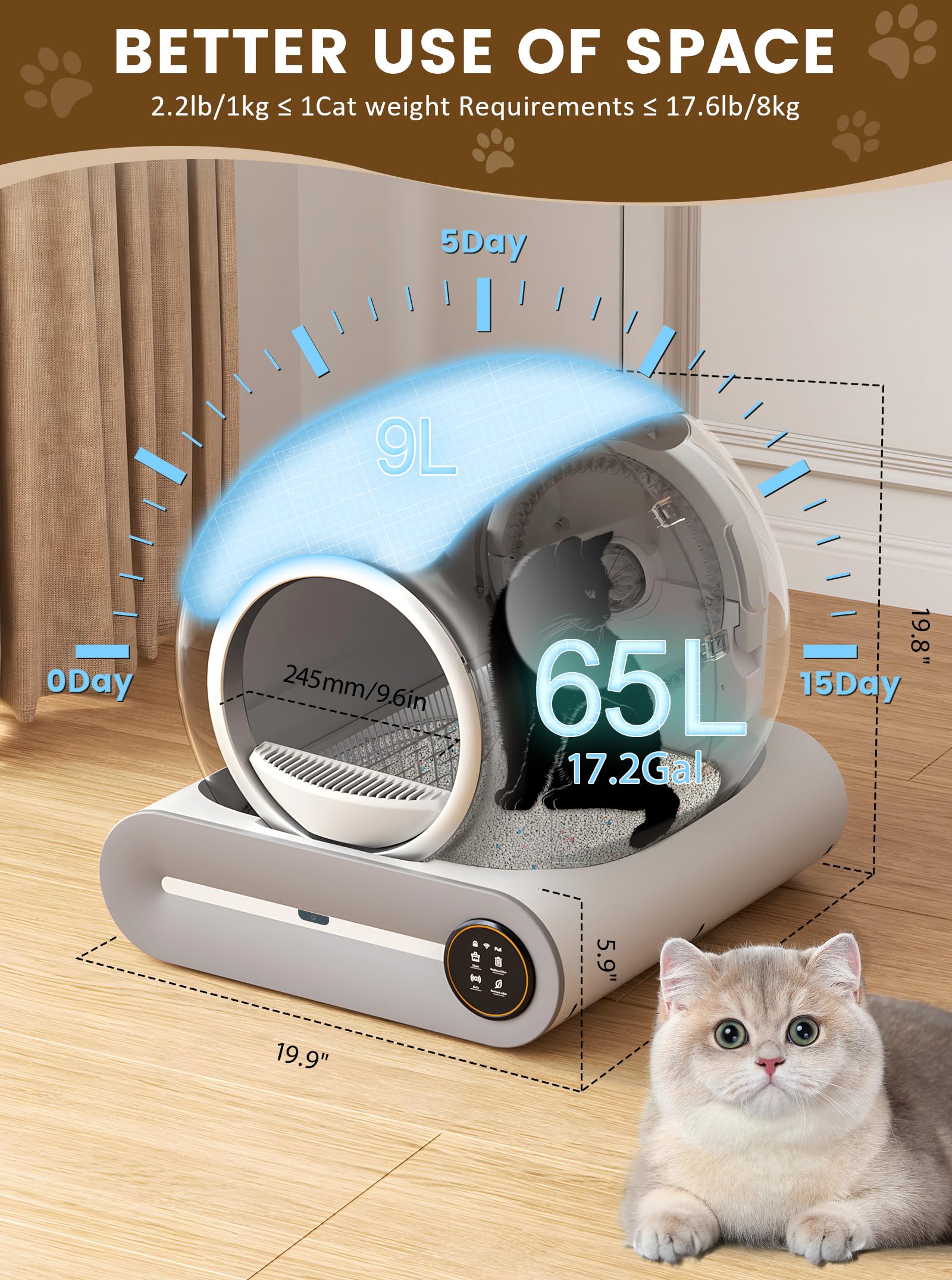 (2025) Self Cleaning Litter Box, Upgraded Robot Automatic Litter Box For Multiple Cats, 65L+9L Extra Large, Features Negative Io