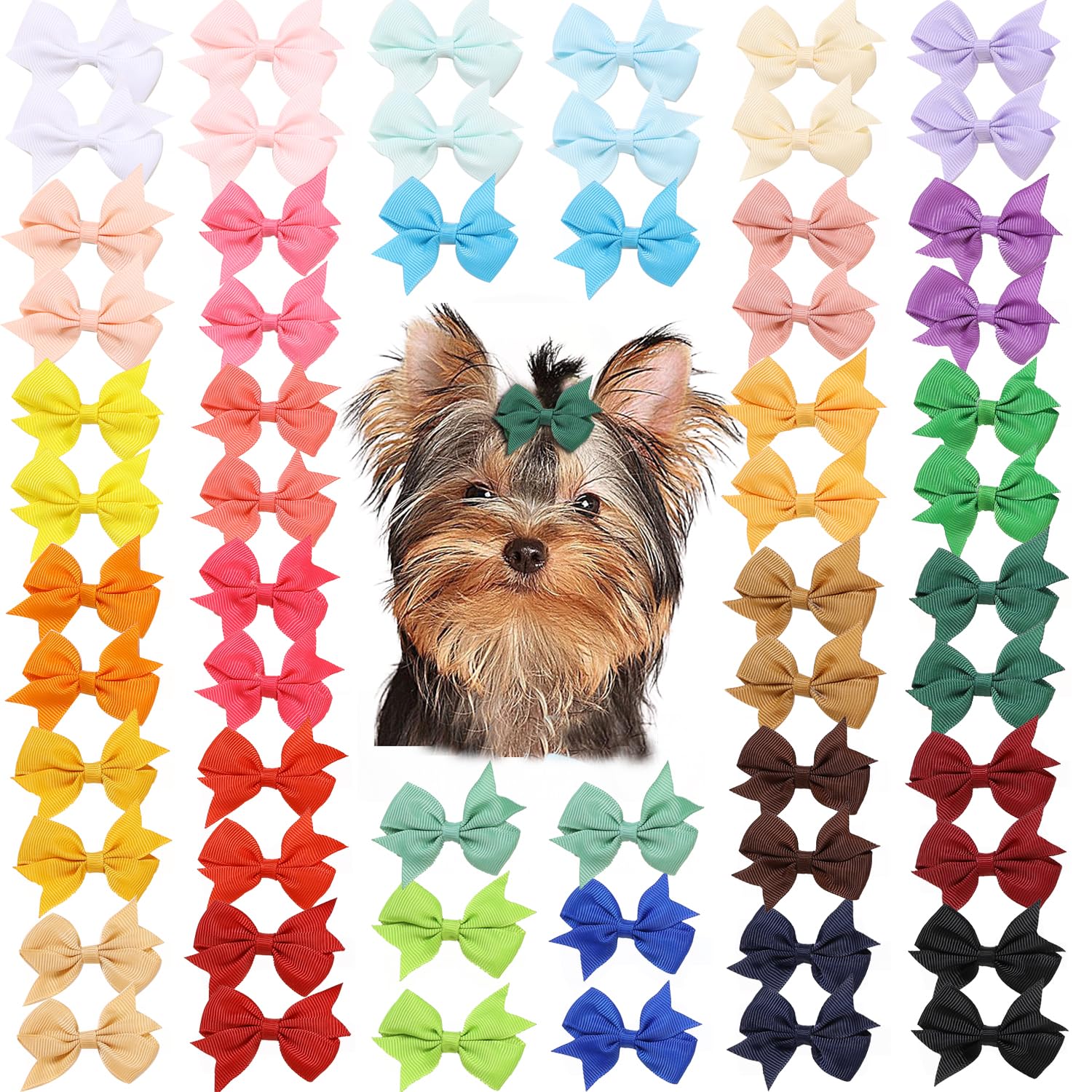 60Pcs Puppy Dog Bows With Clips,2.2 Inch Handmade Hair Accessories Bow Pet Puppy For Doggies Cat Kitten Rabbit Grooming Accessor