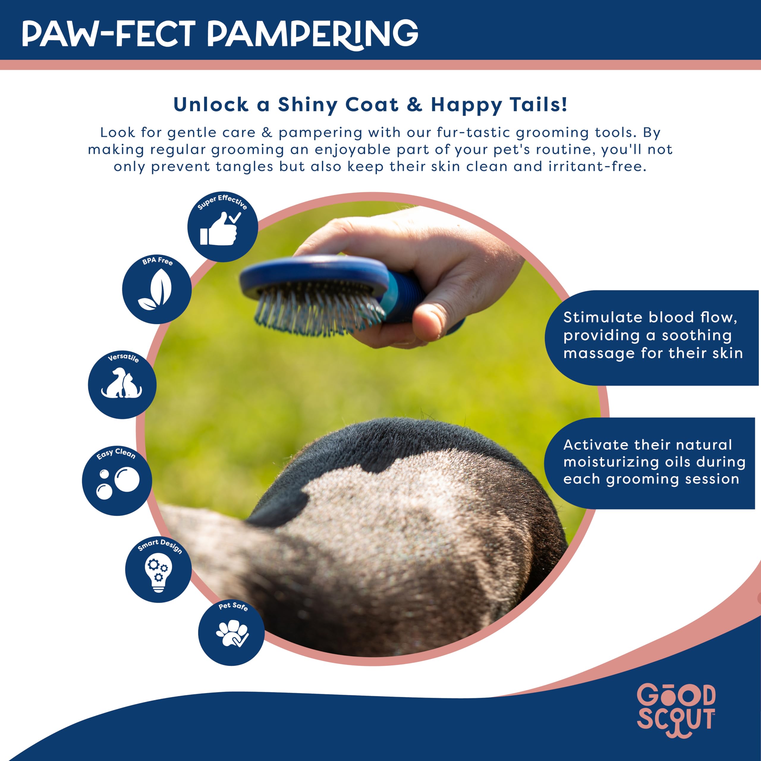 Good Scout Soft Steel Tip Brush, Best Deshedding Tool For Dogs & Cats, Gentle, Safe & Effective Pet Grooming Tool For Long & Sho