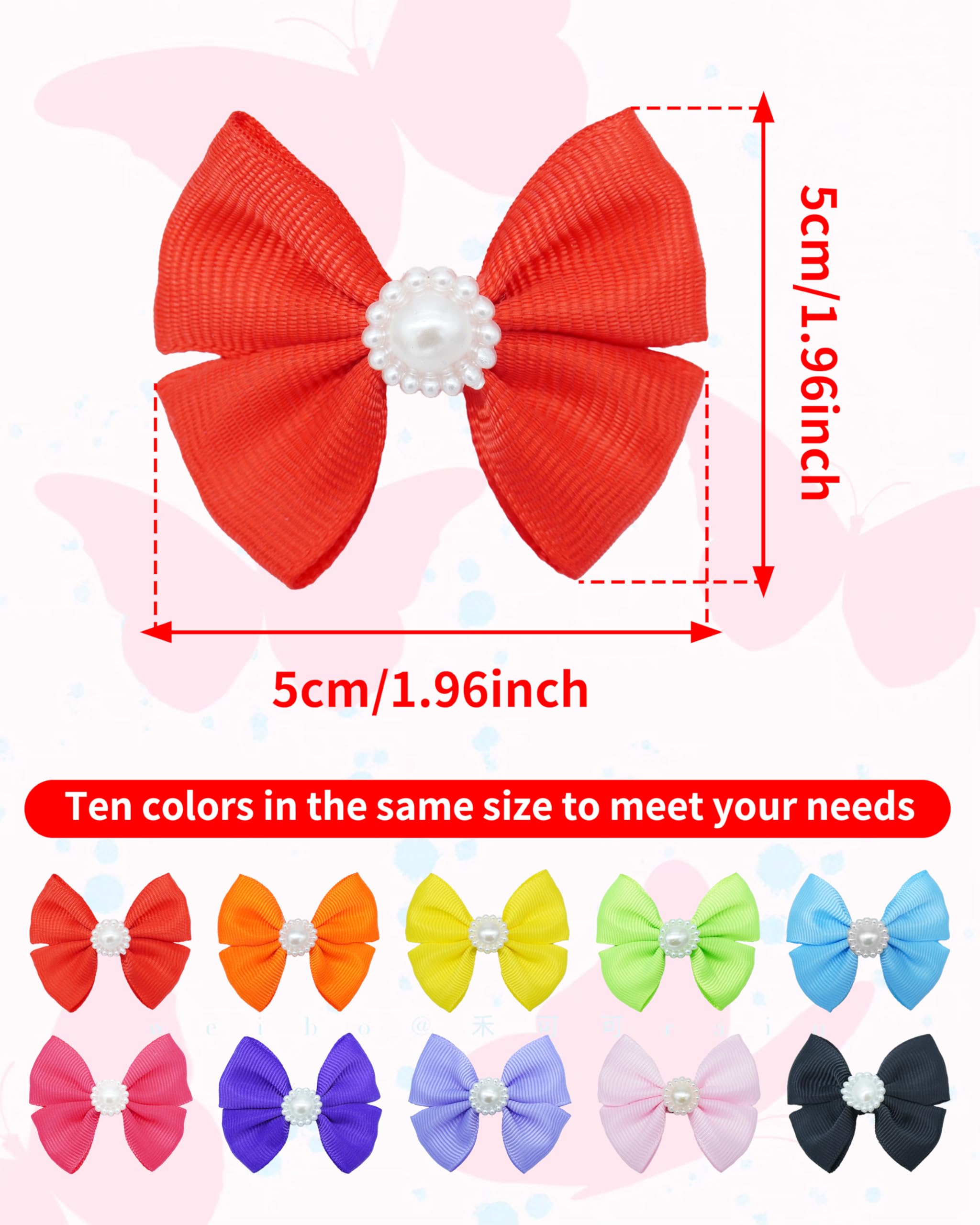 Pet Show 10Pcs 2' Plain Small Dog Hair Bows With French Clips Faux Pearls Pet Bowknot Barrette Bows Puppy Topknot Medium Dogs Grooming Hair Accessories For Doggies Cat Kitten Rabbit