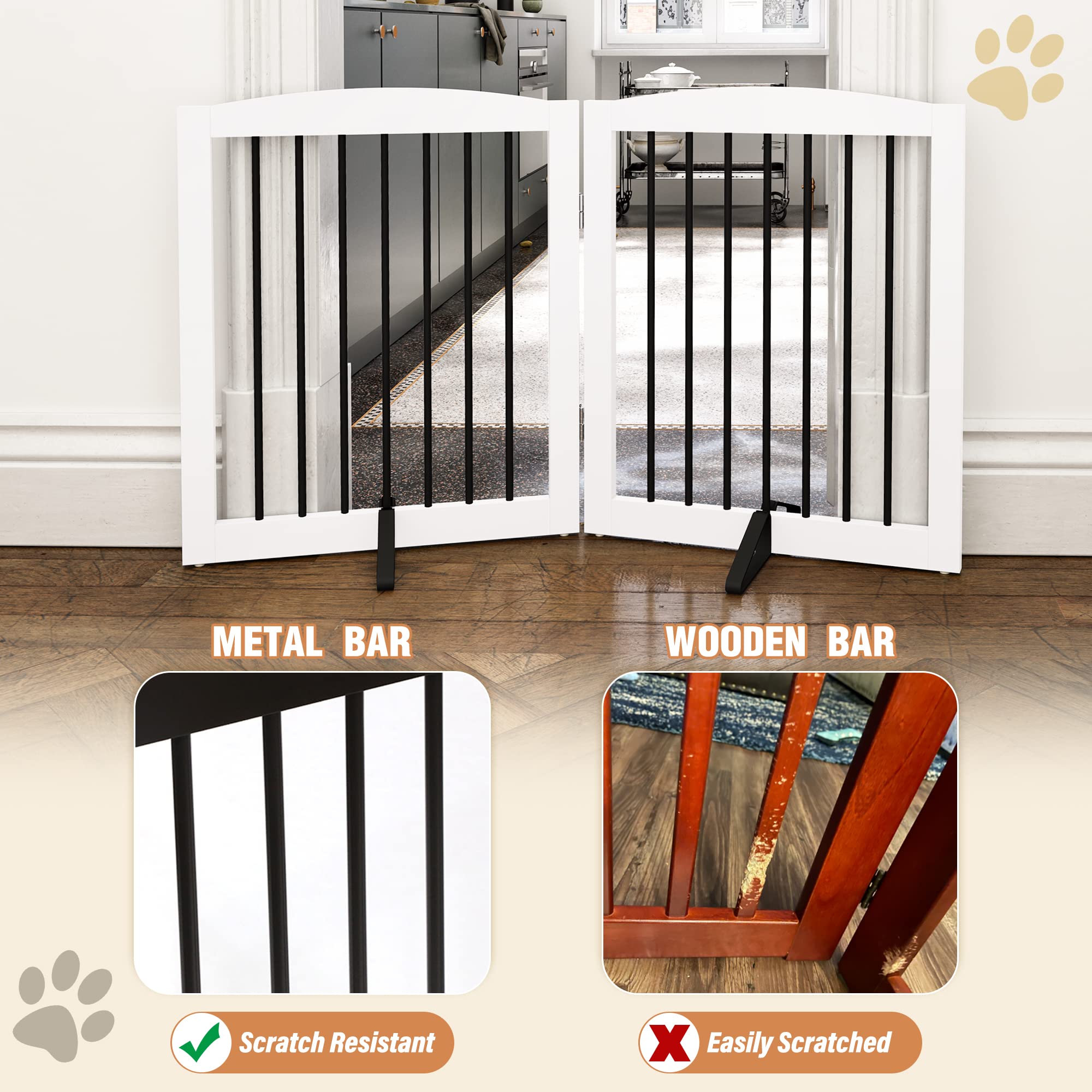 PUPETPO Freestanding Pet Gate for Dogs, Foldable Wooden Dog Gate for House, Indoor Dog Gate for Stairs, Doorways, Gates for Dogs