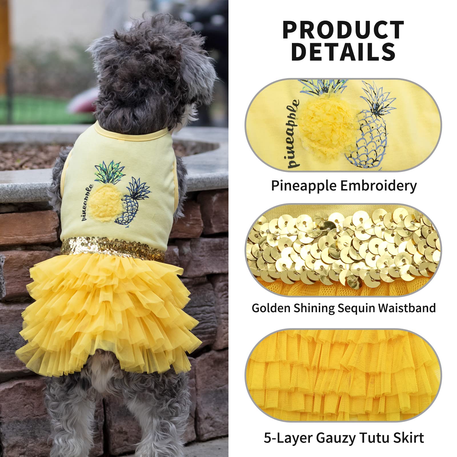 Kyeese Dog Dress Pineapple Yellow Tiered Dogs Beach Dresses