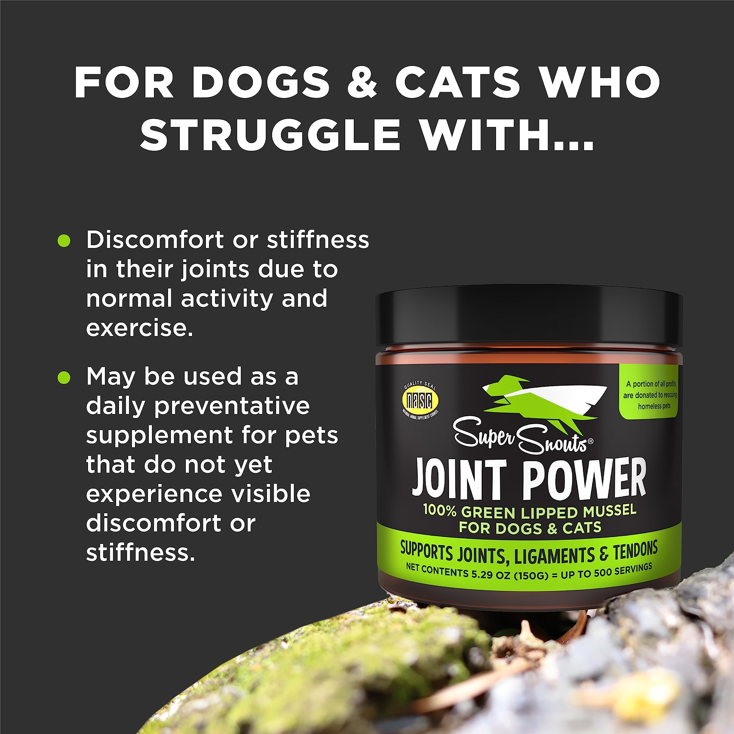Super Snouts Joint Power - 5.29oz Powder - Joint Supplement for Dogs and Cats with 100% Green Lipped Mussel Helps Ease Discomfor