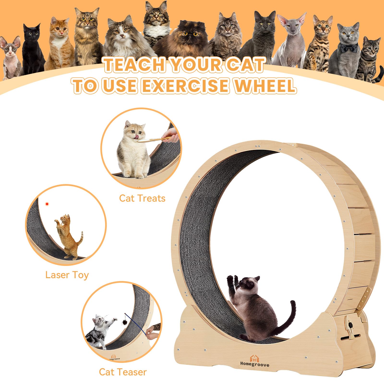 Homegroove Cat Exercise Wheel For Indoor Cats, 46'' Large Xl Cat Running Treadmill Wheel With Carpeted Runway For Kittys Longer