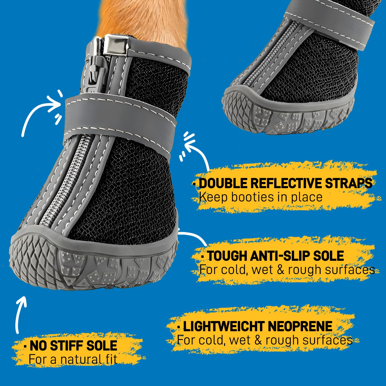 Dog Shoes For Small Dogs, Breathable Dog Boots Paw Protector For Hot Pavement Winter Snow, Dog Booties With Reflective Strips Ru