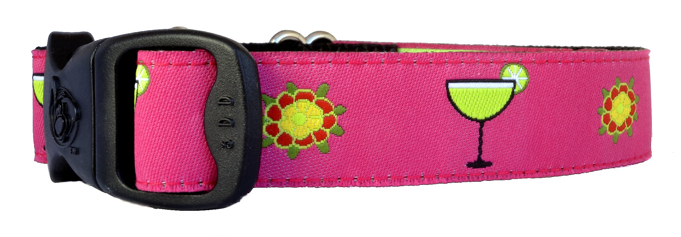 3 Dirty Dawgz Adjustable 3/4' And 1' Cinco De Mayo Fifth Of May Mexican Margarita Dog Collars For Medium Large And X-Large Dogs (Small (3/4' W, 11'-15' L), Pink)