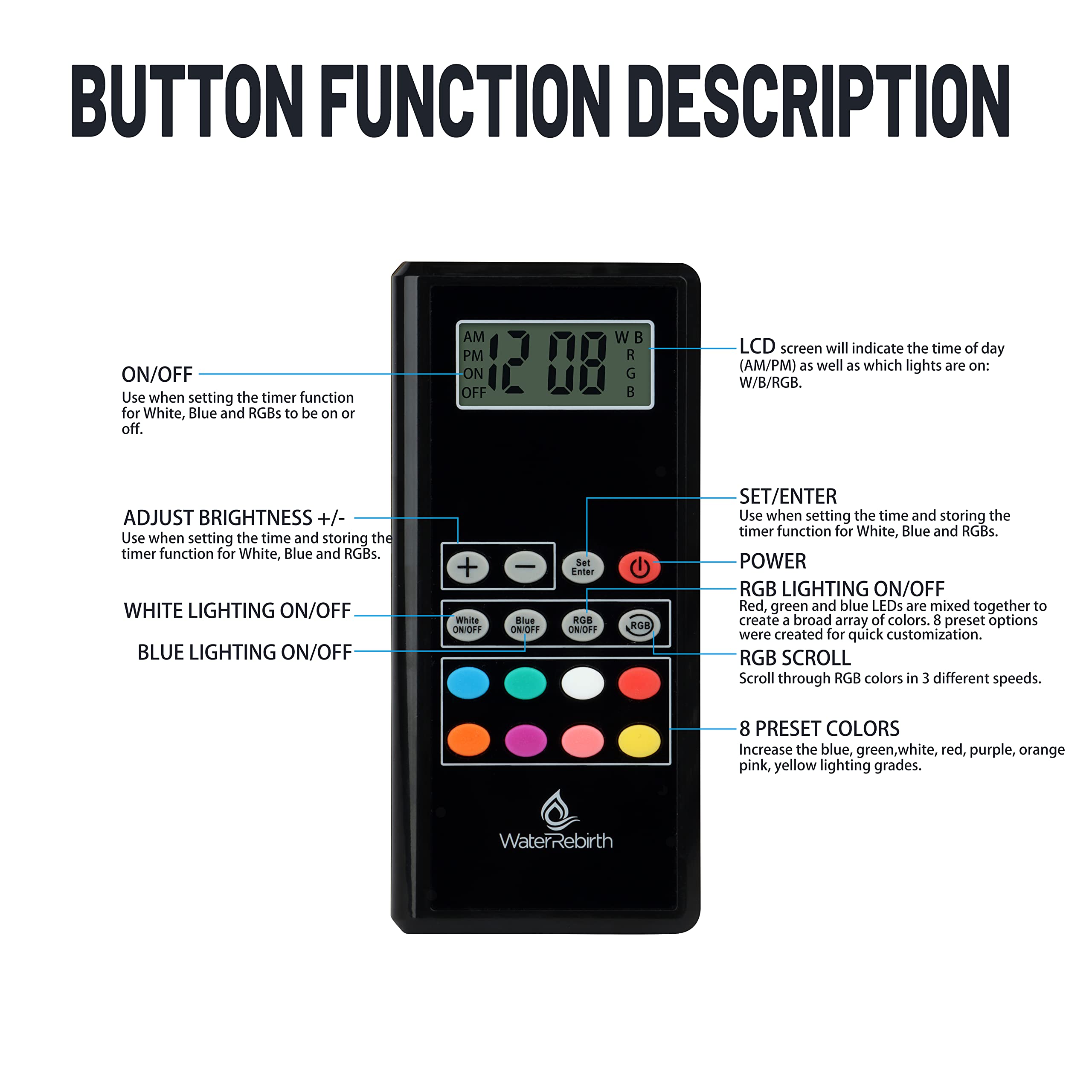 Water Rebirth Aquarium Lights Fish Tank Light (Remote Controller Version, 20-26'')