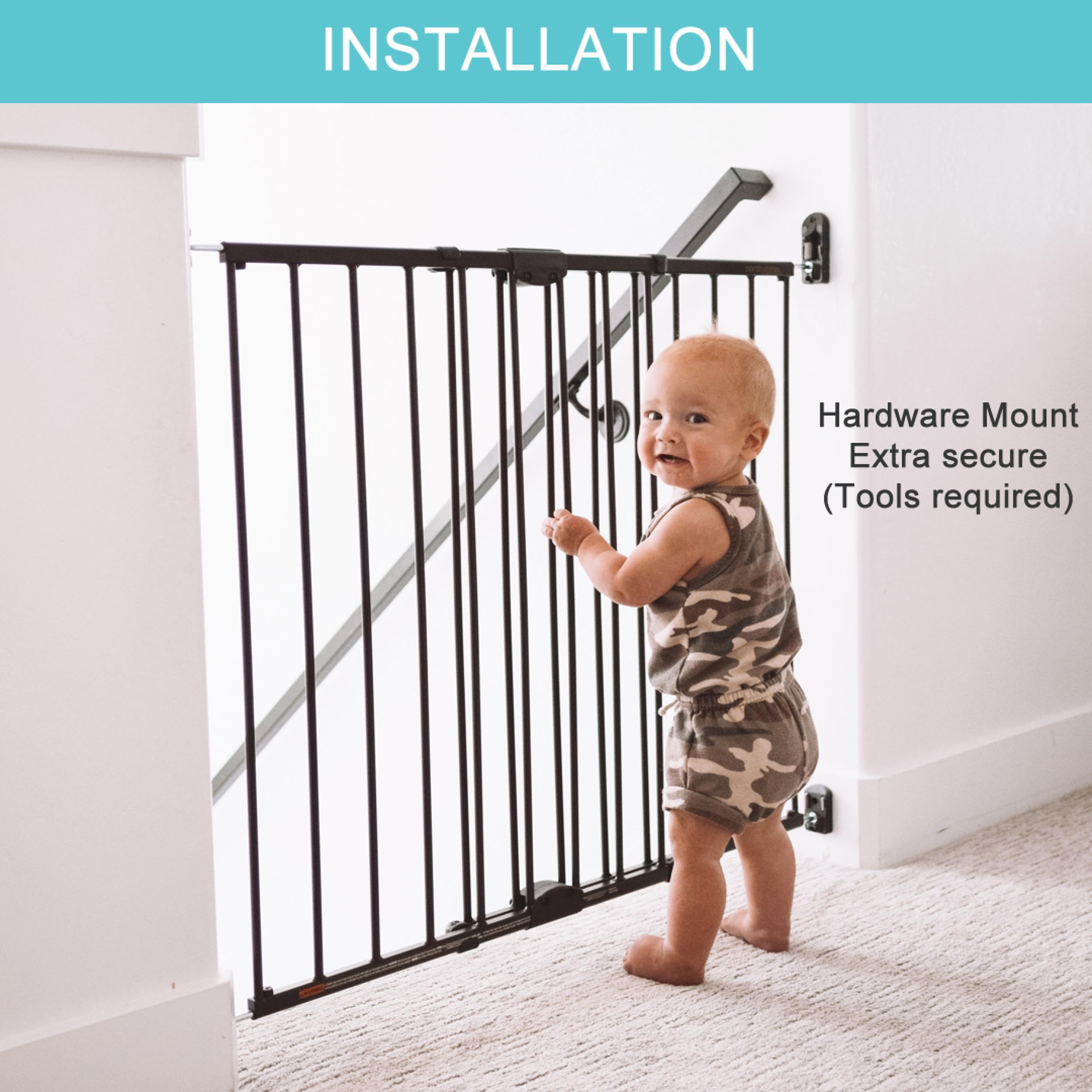 Toddleroo by North States 31 Tall Baby Gate for Stairs, Matte Bronze, Easy Swing & Lock, Fits 28.68-47.85 Openings, Hardware Mount