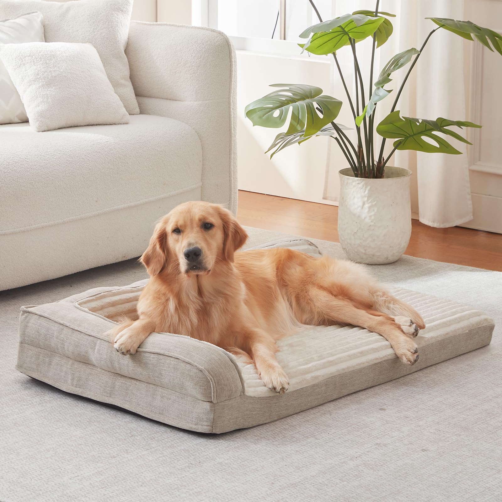 WINDRACING Orthopedic Dog Beds for Large Dogs, Waterproof Egg Foam Dog Sofa Bed with L Bolster Sides, Washable Large Pet Bed wit