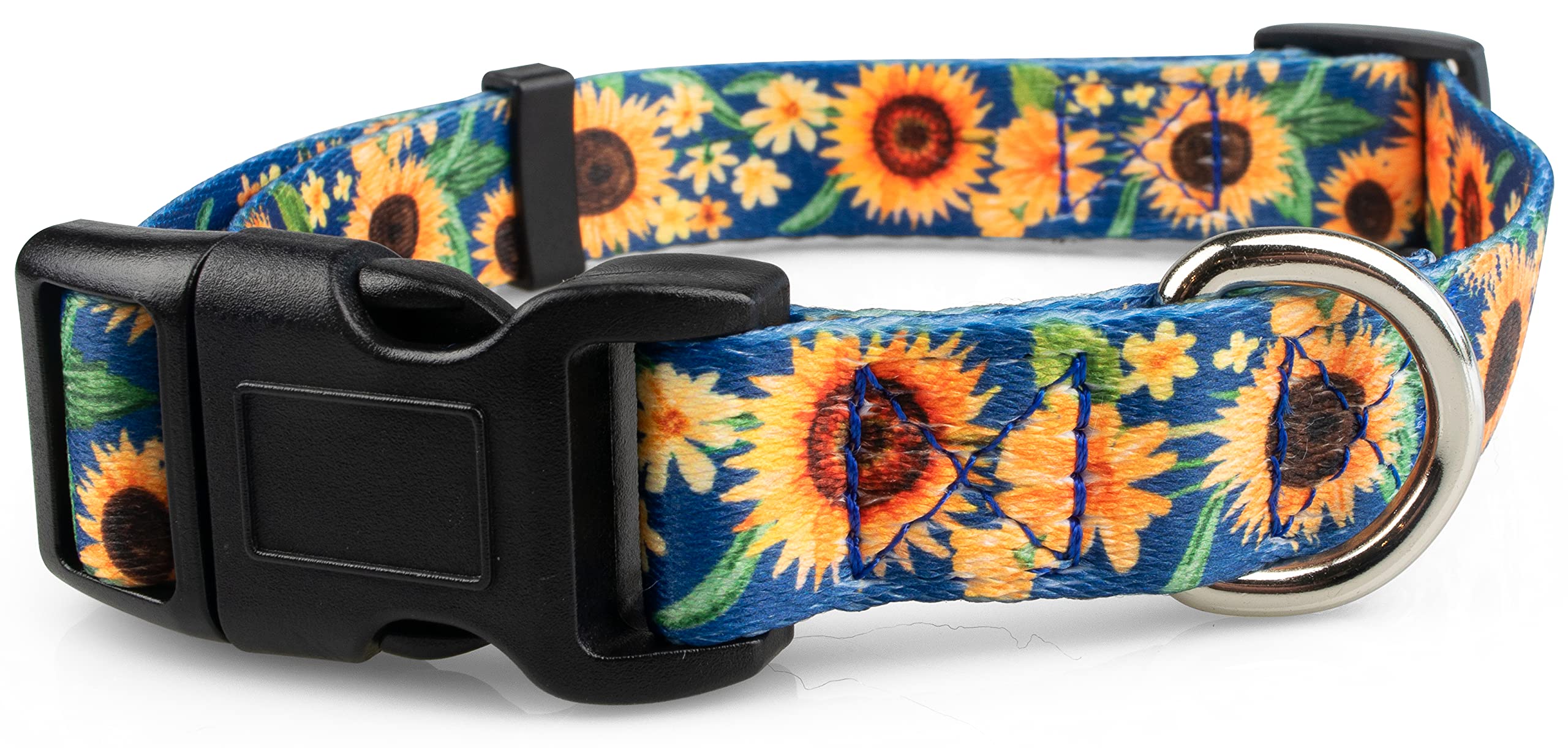 Limeloot Sunflower Dog Collar For Female Dogs - Cute Adjustable Girl Dog Collar For Small Medium Large Dogs, Blue And Yellow Lar