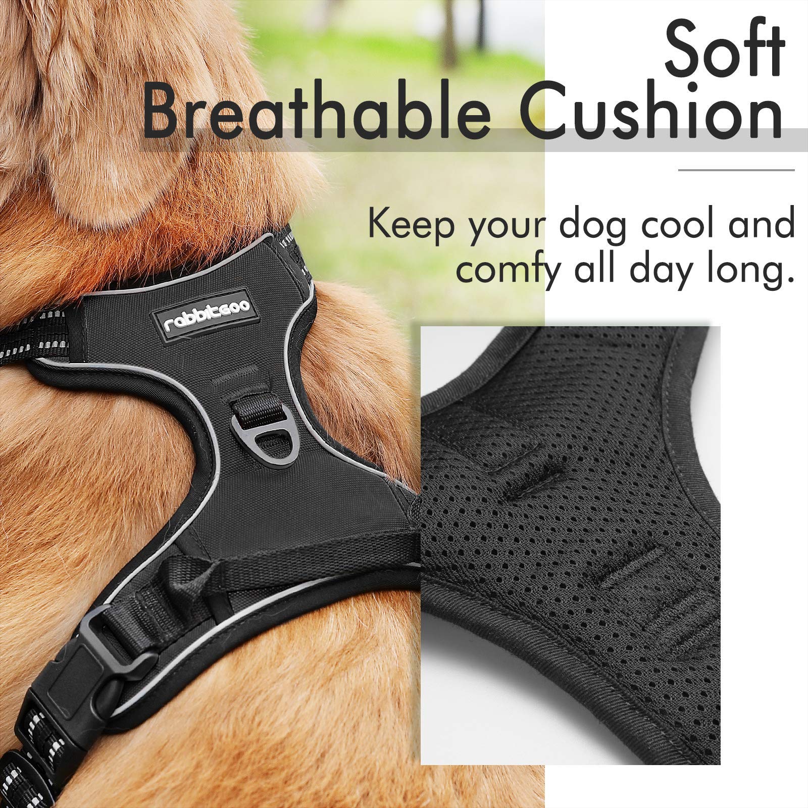 Rabbitgoo Dog Harness No Pull With 2 Leash Clips, Adjustable Soft Padded, Reflective Oxford No Choke Pet Vest With Easy Control Handle For Large Dogs, Black, Xl