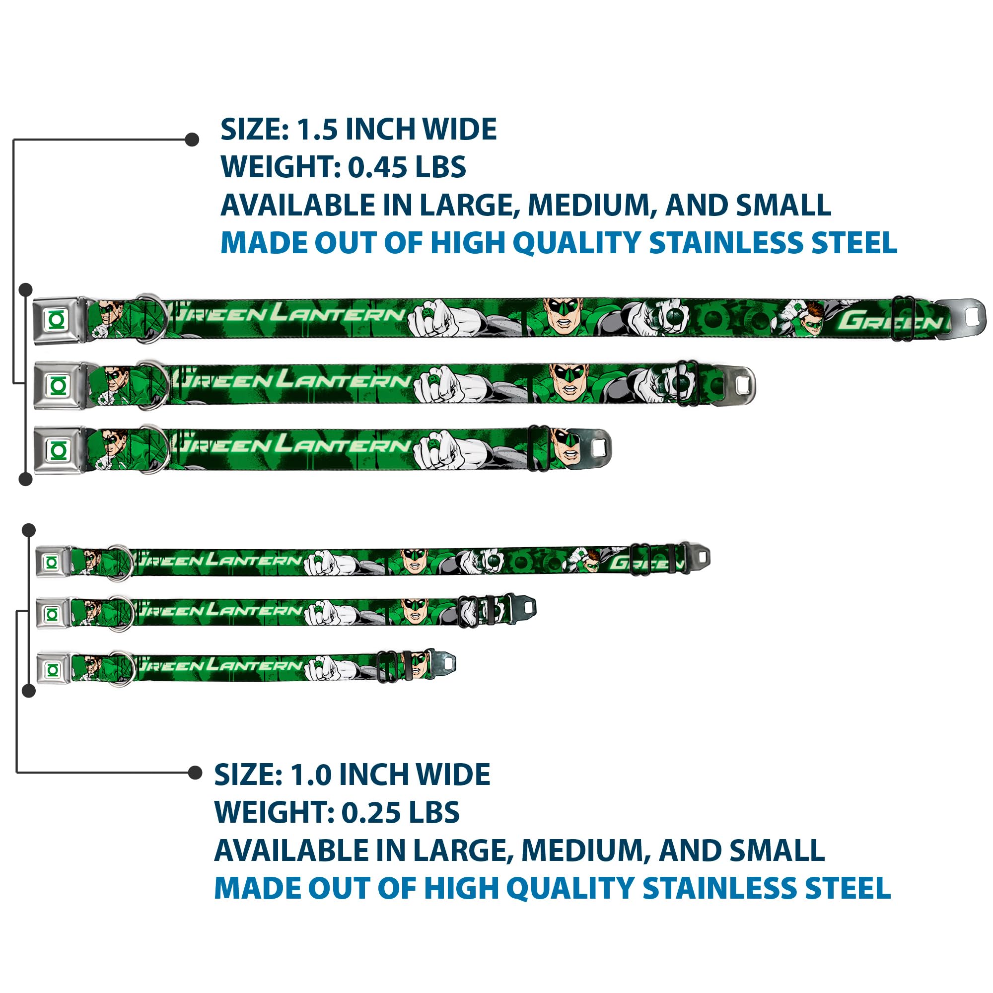 Buckle-Down Seatbelt Buckle Dog Collar - Green Lantern Green Glow W/Text - 1' Wide - Fits 15-26' Neck - Large