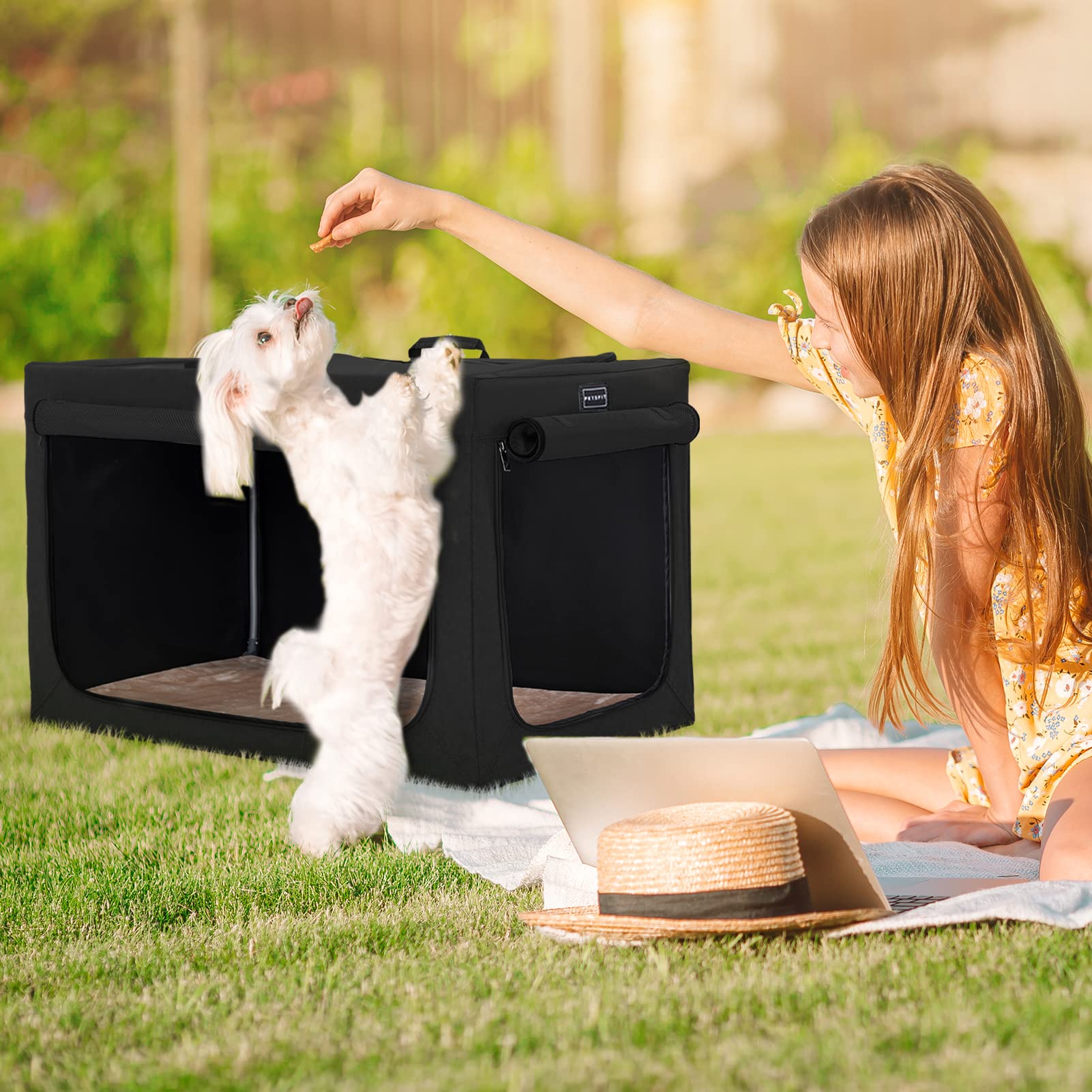 Petsfit Soft Dog Crates For Medium Dogs, Collapsible Dog Kennel Carrier With Soft Mat, For Indoor Outdoor Travel