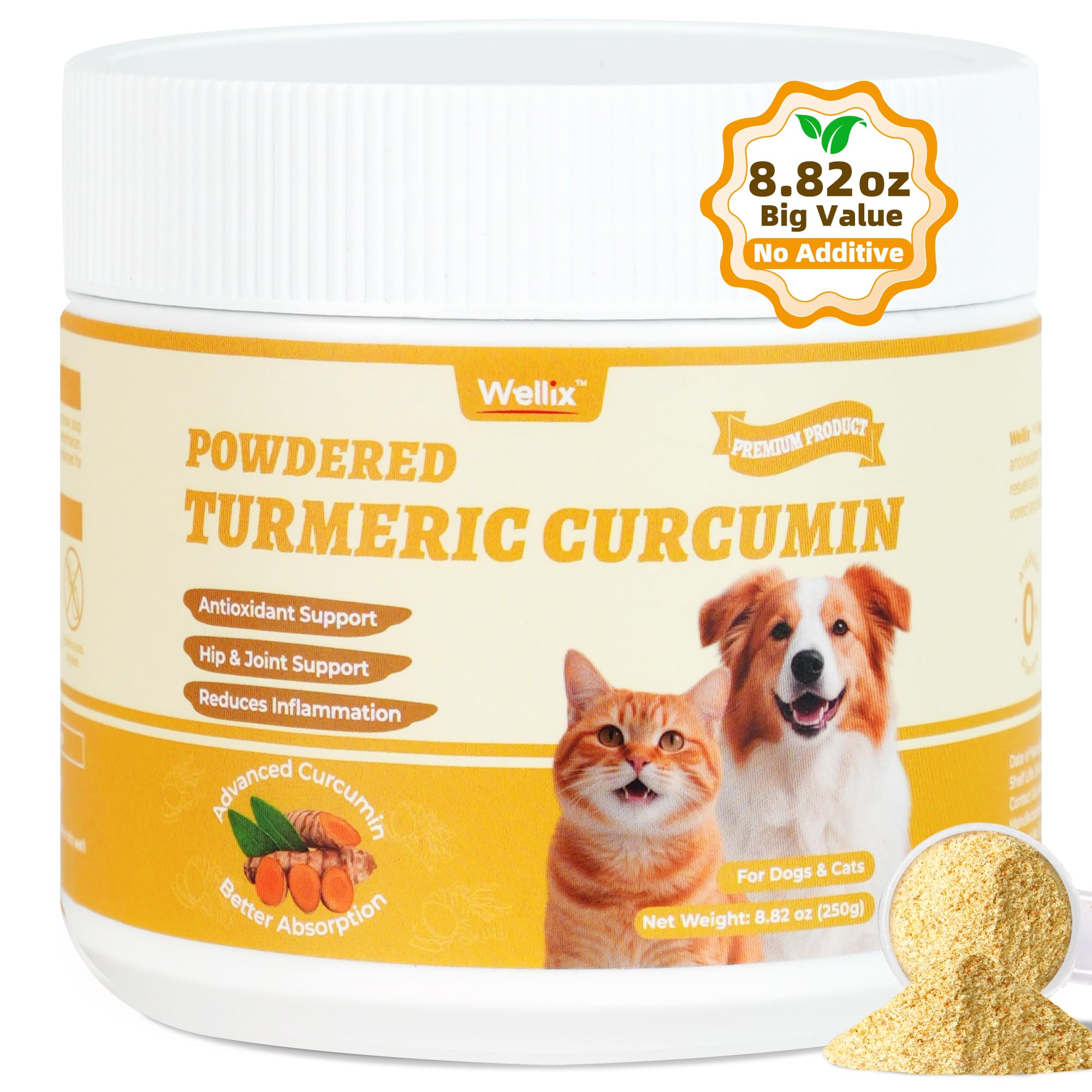 Wellix 250g Turmeric for Dogs & Cats - Long-Lasting Hip and Joint Supplement - Easy Absorb Natural Turmeric Powder for Dogs Pain