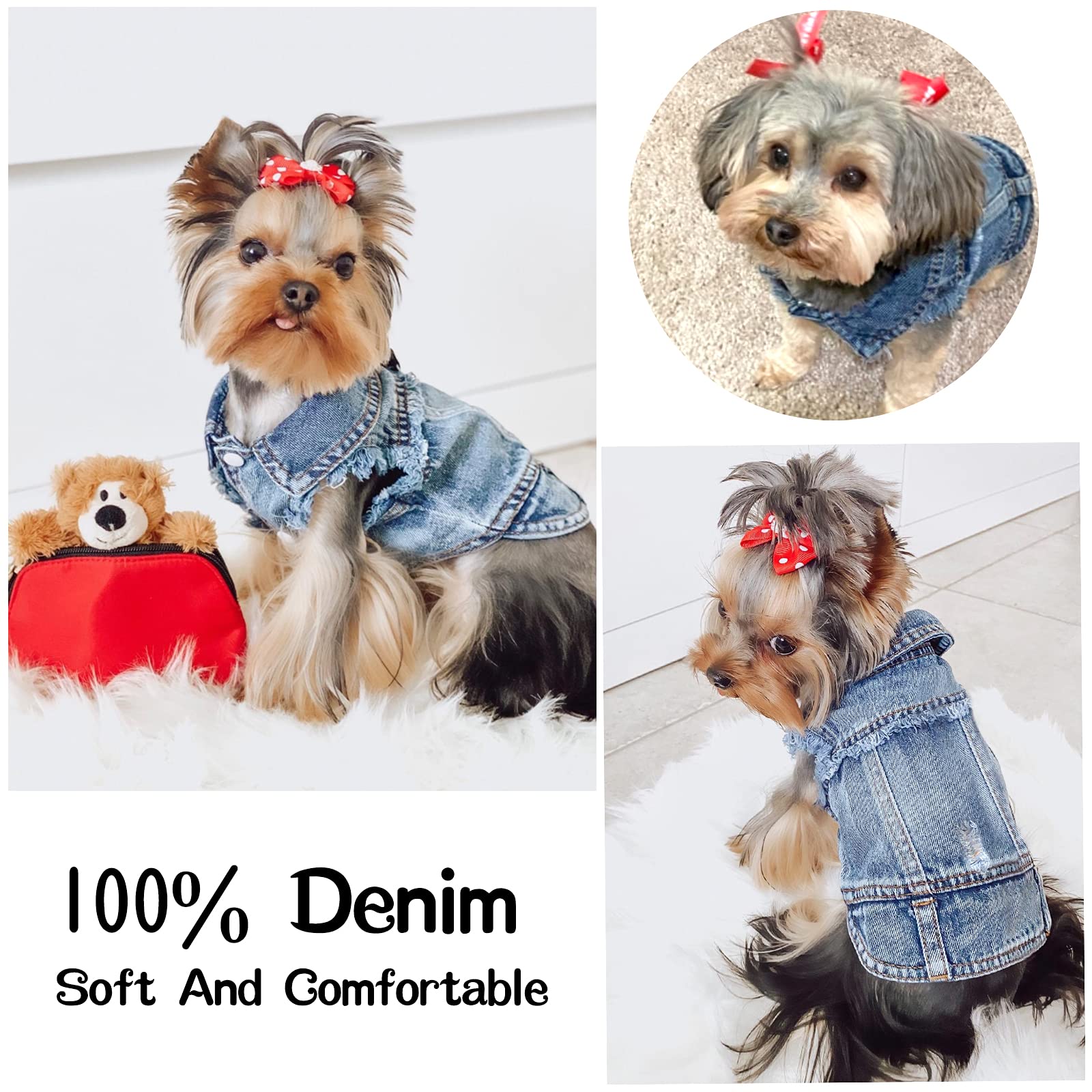Sild Pet Clothes Dog Jeans Jacket Cool Blue Denim Coat Small Medium Dogs Lapel Vests Classic Hoodies Puppy Blue Vintage Washed Clothes (L, Blue D)