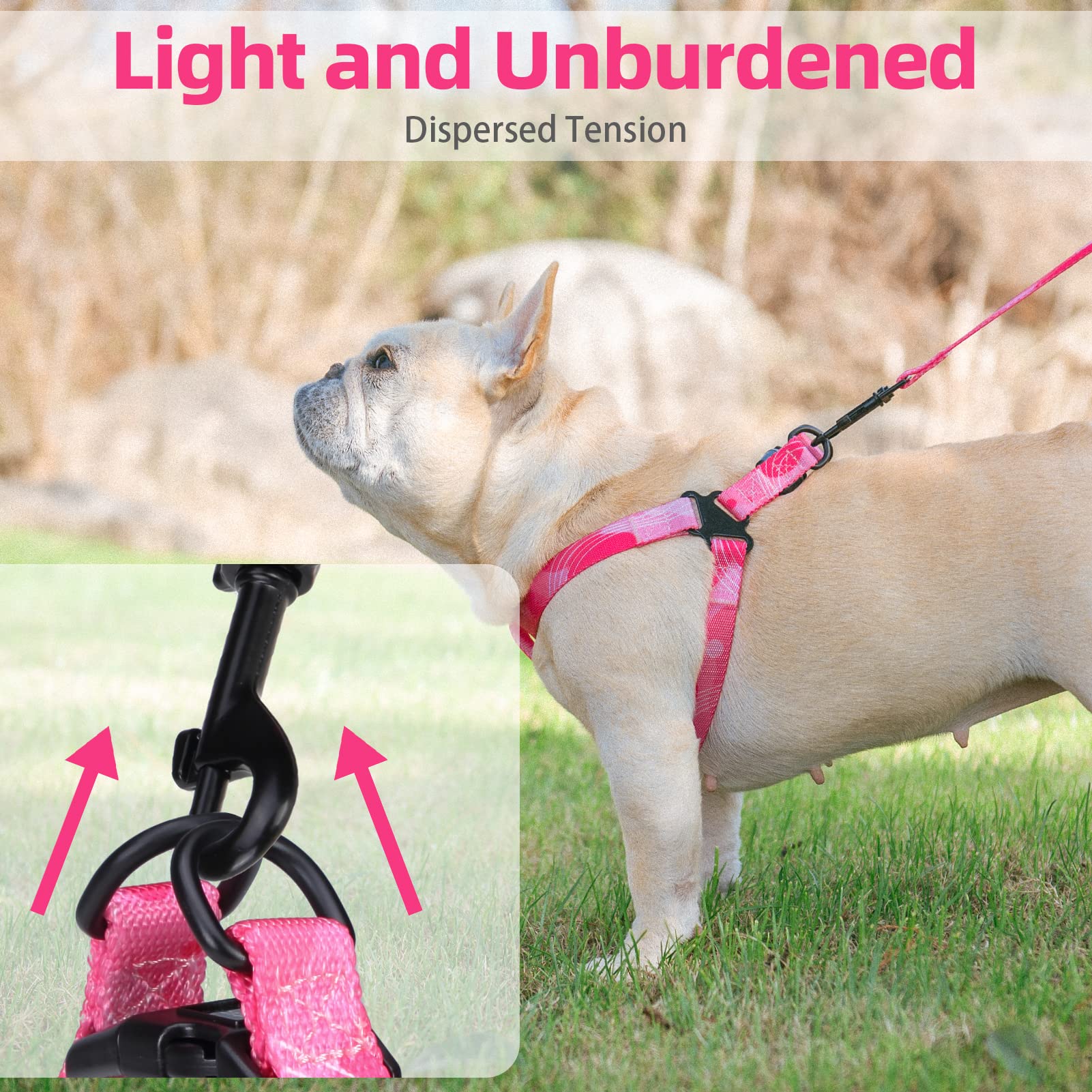 Pupteck Dog Harness And Leash Set No Pull Step In Soft Adjustable Pet Harnesses For Small Medium Dogs Outdoor Walking Training, Pink M