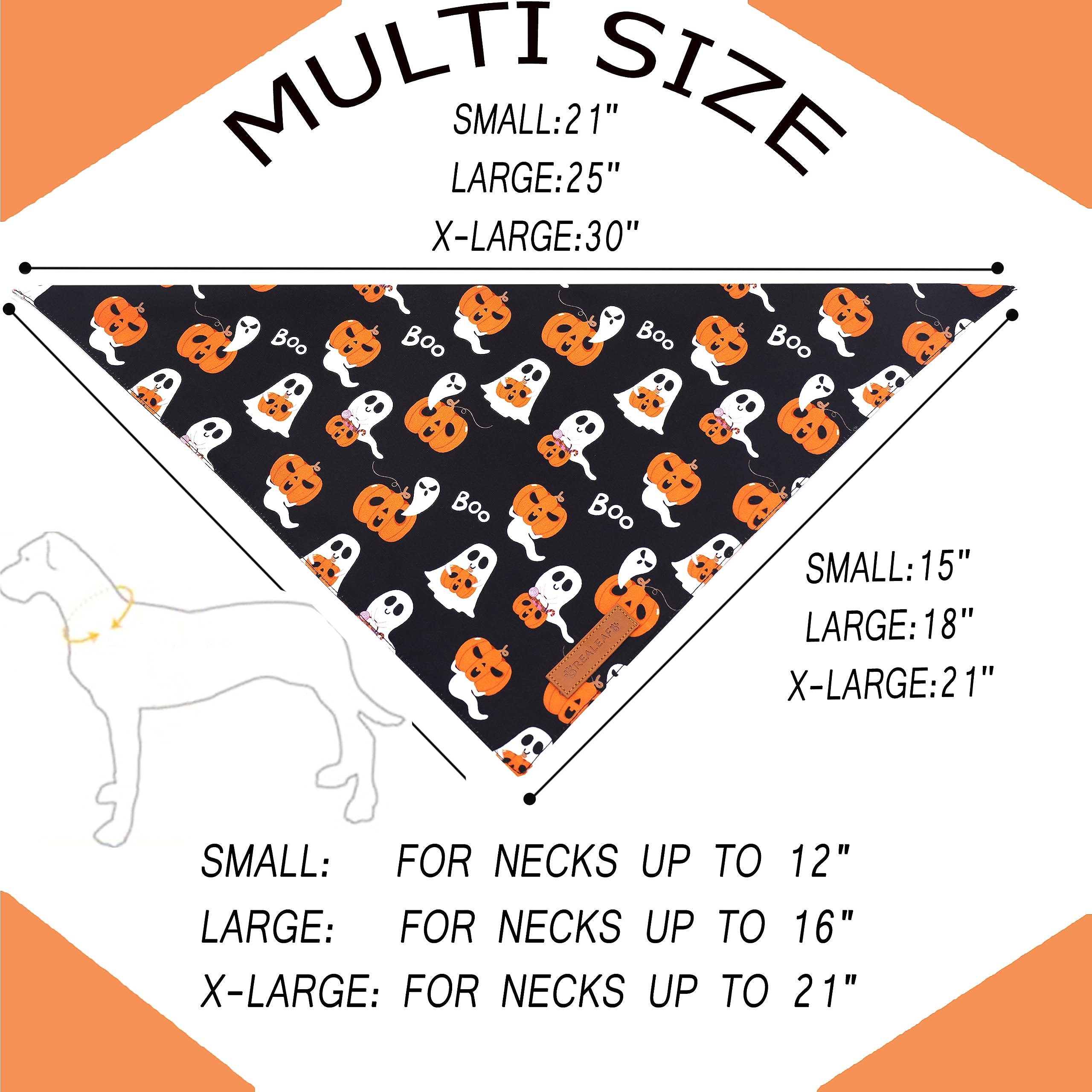 Realeaf Halloween Dog Bandanas 2 Pack, Reversible Orange Pumpkin Pet Scarf For Boy And Girl, Premium Durable Fabric, Holiday Bandana For Small Medium Large And Extra Large Dogs (Small)