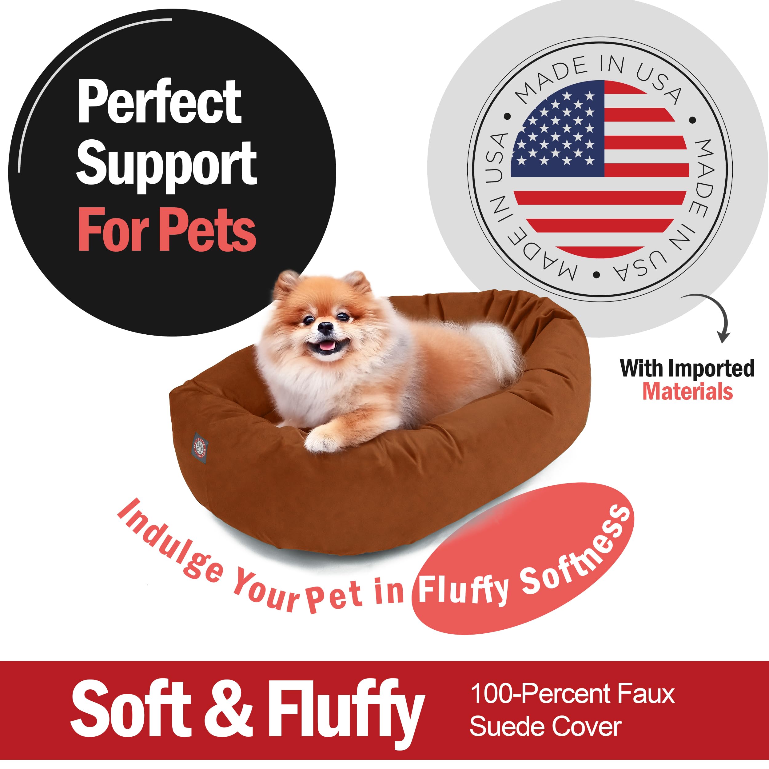 Majestic Pet 24 Inch Suede Calming Dog Bed Washable 24x19x7 (Inch) - Cozy Soft Round Donut Dog Bed with Spine Support for Dogs t