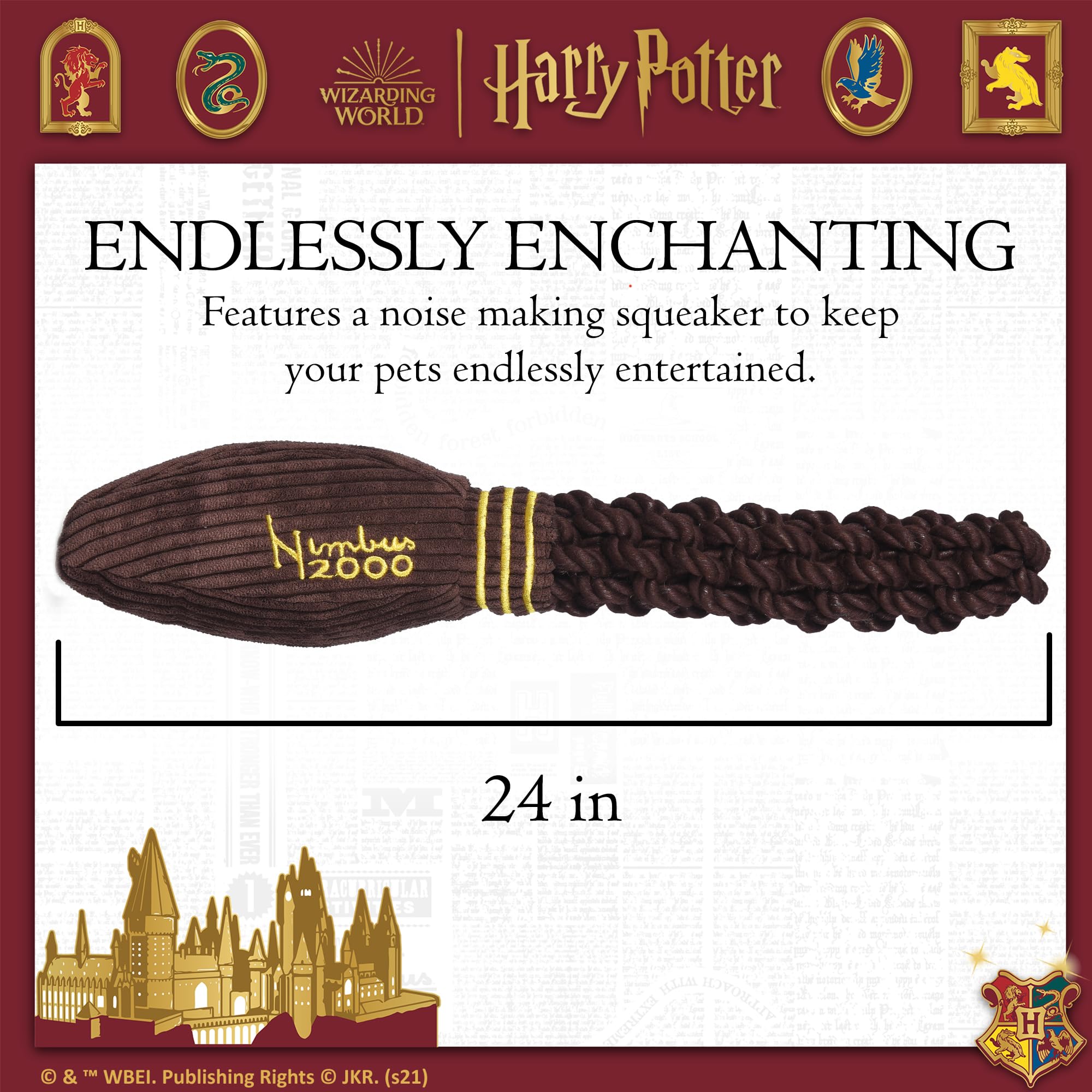 Harry Potter Nimbus 2000 Rope Pet Toy, 14 Inch | Tug Toy for Dogs With Crinkle and Squeaker | Dog Toy for Tugging and Pets