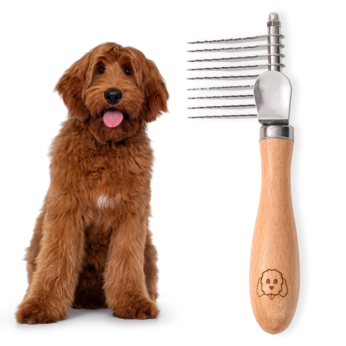 Pet Dematting Comb For Dogs And Cats With Wood Handle, Deshedding Undercoat Rake For Dogs With Stainless Steel Blades, Dog Comb For Detangling Thinning And Shedding [We Love Doodles] (Dematting Rake)