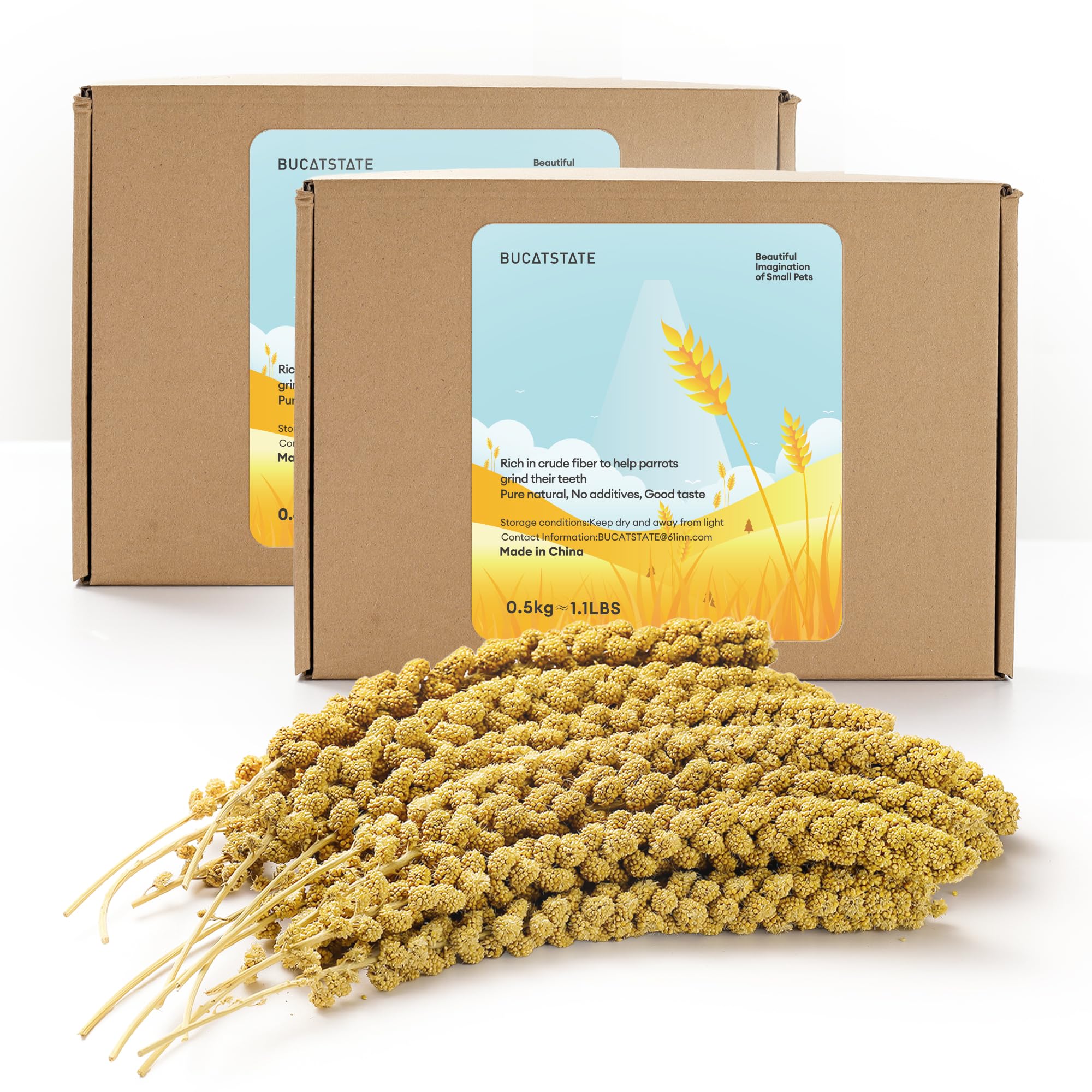 BUCATSTATE 2.2lbs Millet for Birds, Sun-Dried Parakeet Food for Parrot, Budgie, Cockatiel, Finches, Lovebird, GMO-Free Parakeet 
