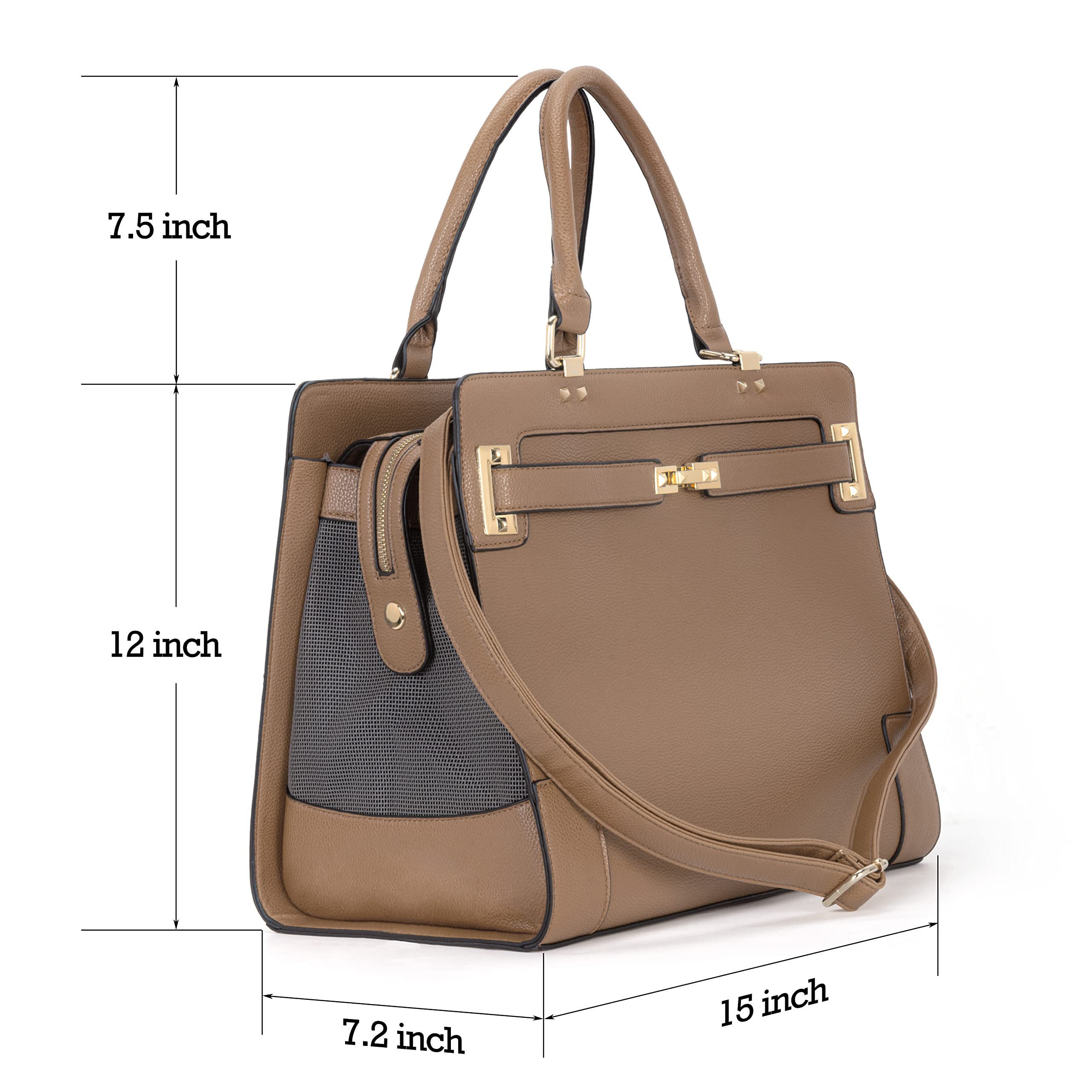 Fashion Pet Carrier Dog Cat Carrier Purse Soft-Sided Leather Handbag Pet Tote Bag For Small Dogs Puppy And Cats Tsa Airline Approved (Khaki)