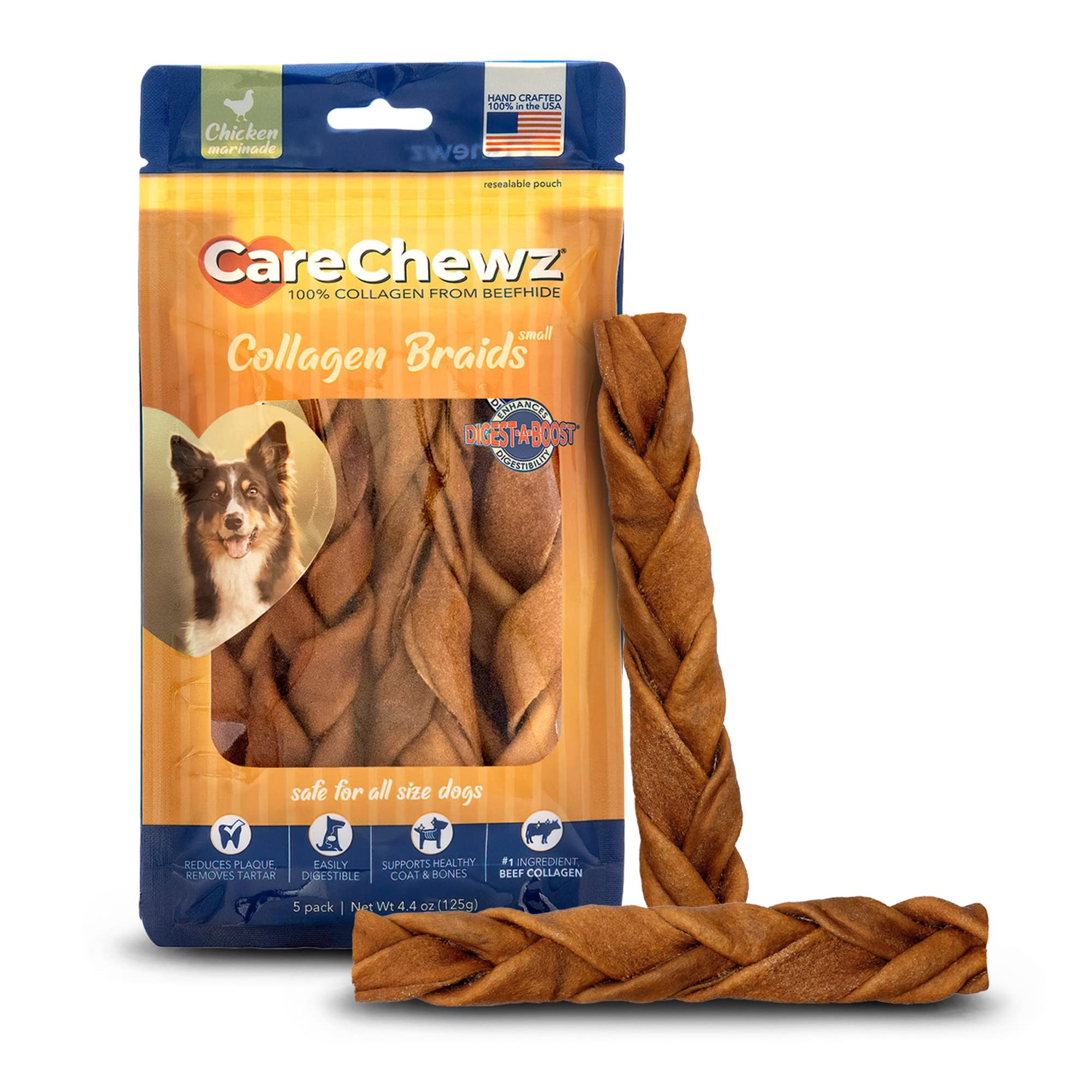 Pet Factory CareChewz Collagen 6-7 Skinny Braided Sticks Dog Chew Treats - Chicken Flavor, 5 Count/1 Pack