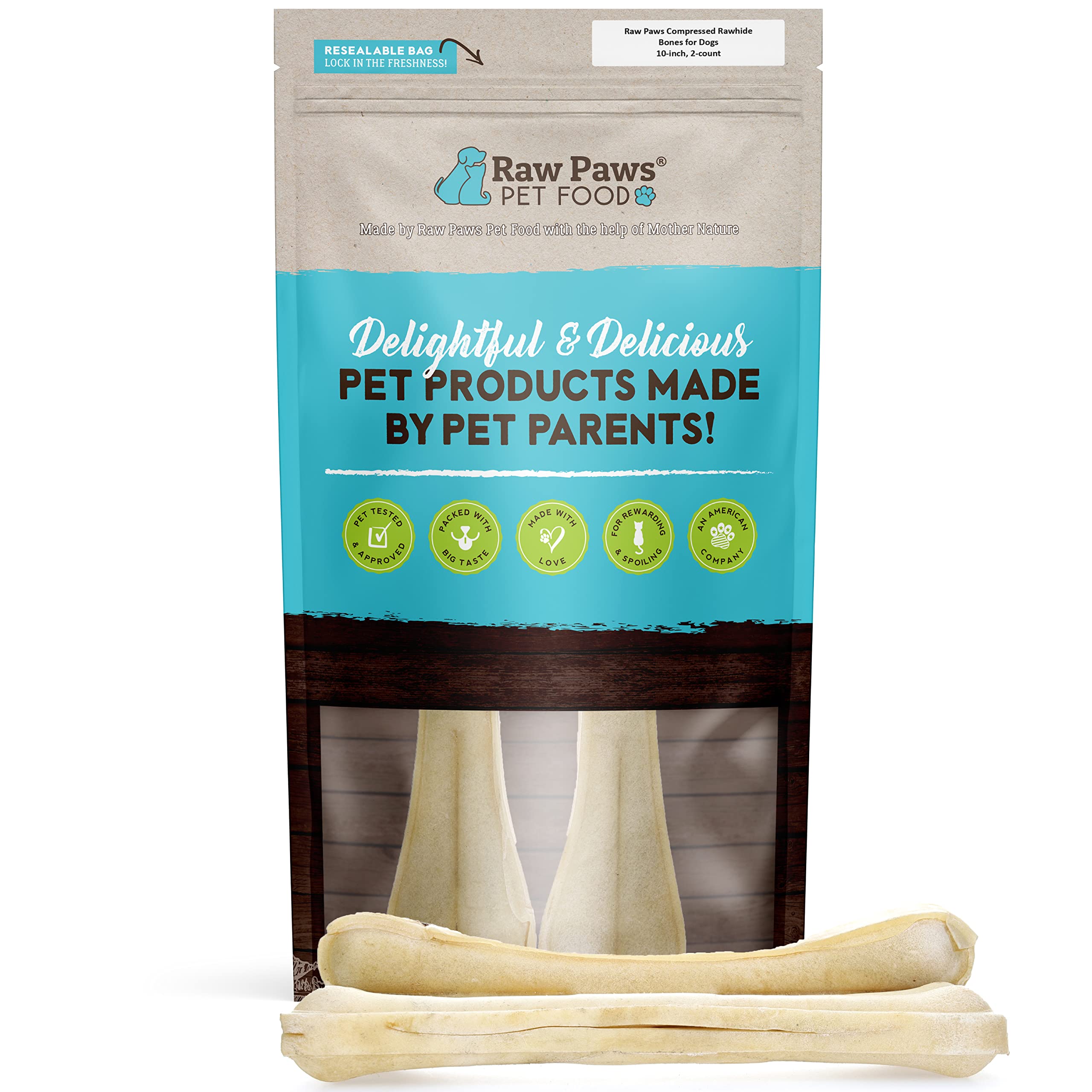 Raw Paws Compressed Rawhide Bones for Dogs, 10-inch, 2-Count - Packed in USA - Long Lasting Dog Chews - Natural Pressed Rawhide 