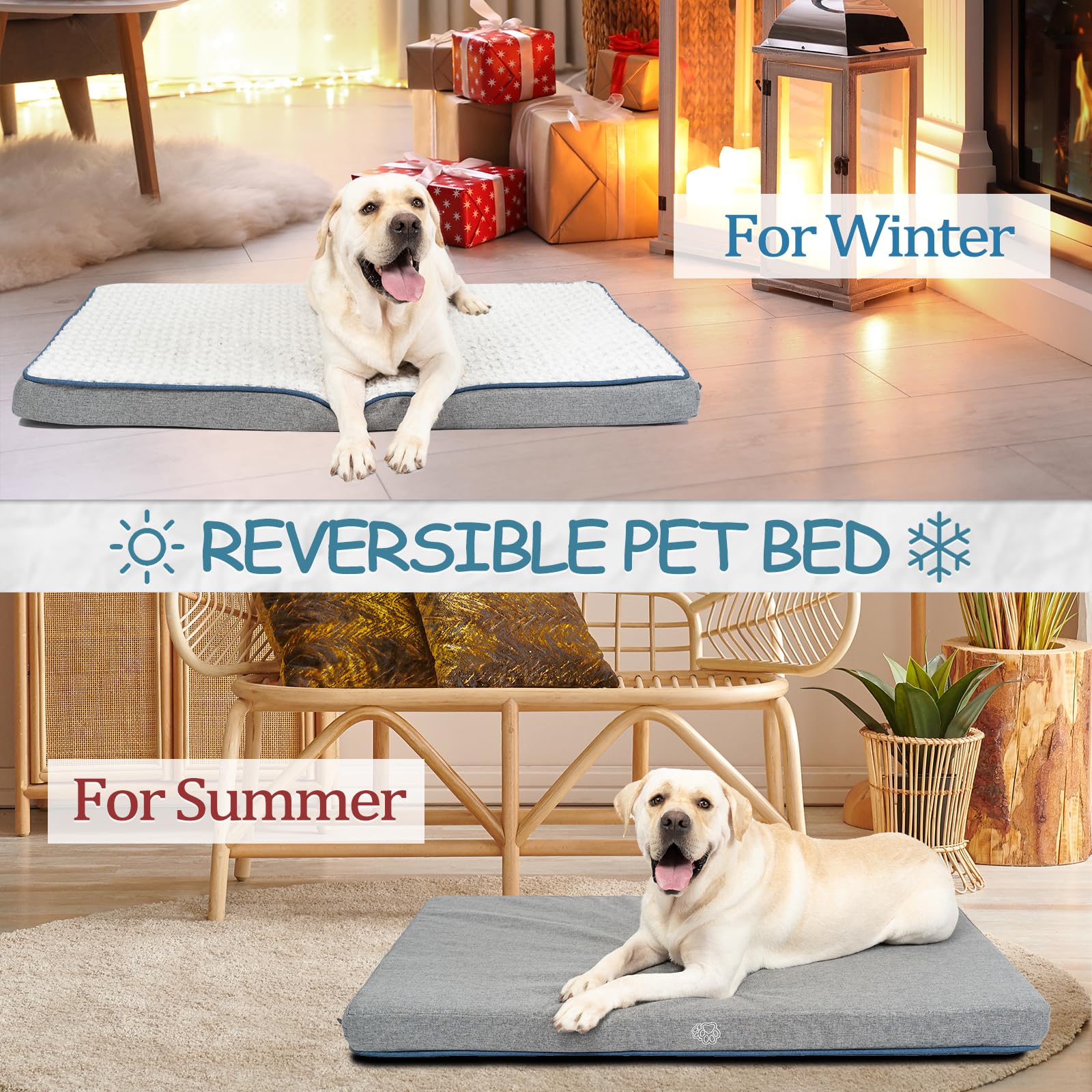 Empsign Reversible Cool And Warm Dog Bed For Crate Pad, Pet Beds With Washable And Removable Cover, Dog Crate Bed Sleeping Mats, Bed For Dog Crate For Large Medium Small Dogs, Grey