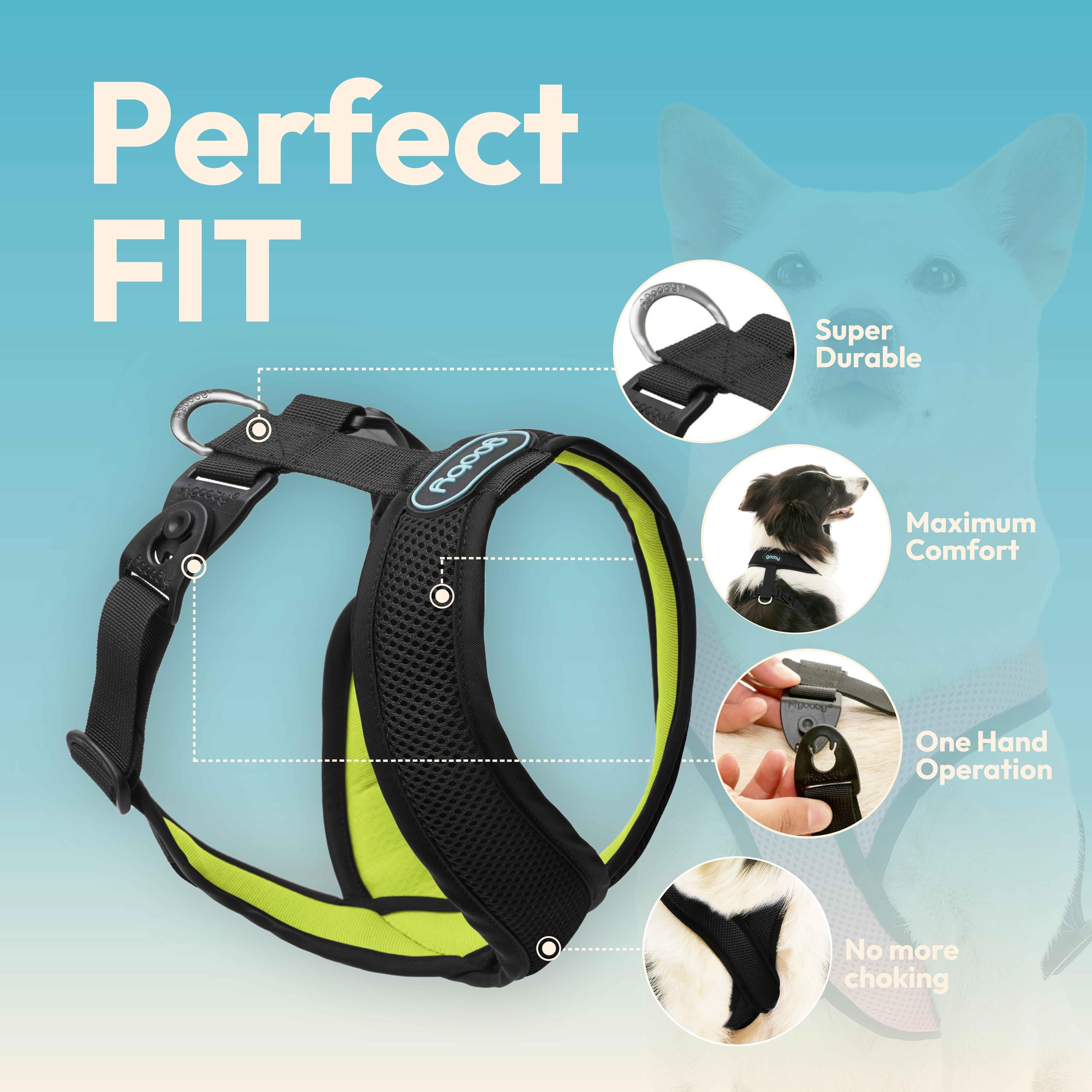 Gooby Comfort X Harness Dual Snap Mesh In Dog Harness - Neon Black, X-Small