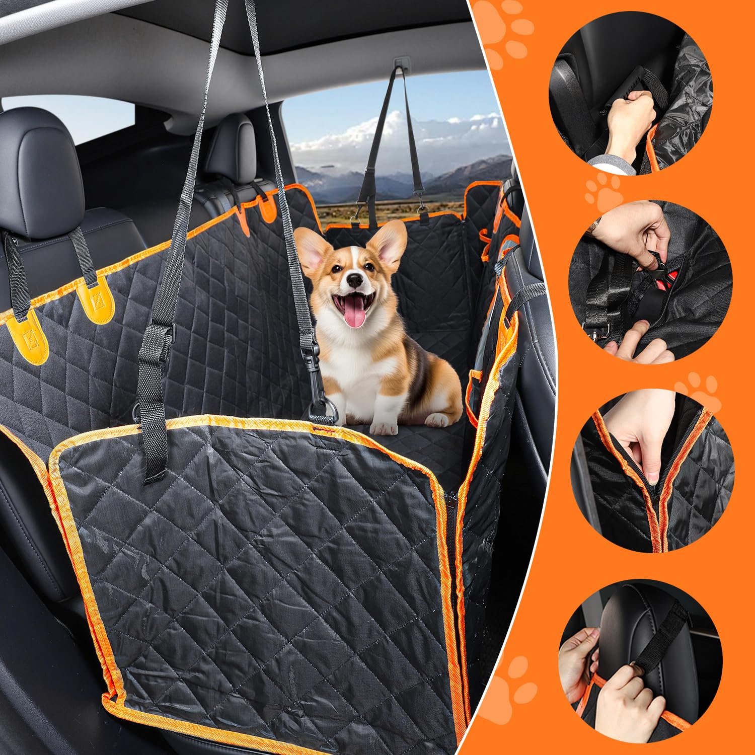 Topfit Dog Car Seat Cover 60/40 Split Pet Seat Cover Waterproof Car Seat Protector For Dog With Side Flaps, Scratchproof Dog Bac
