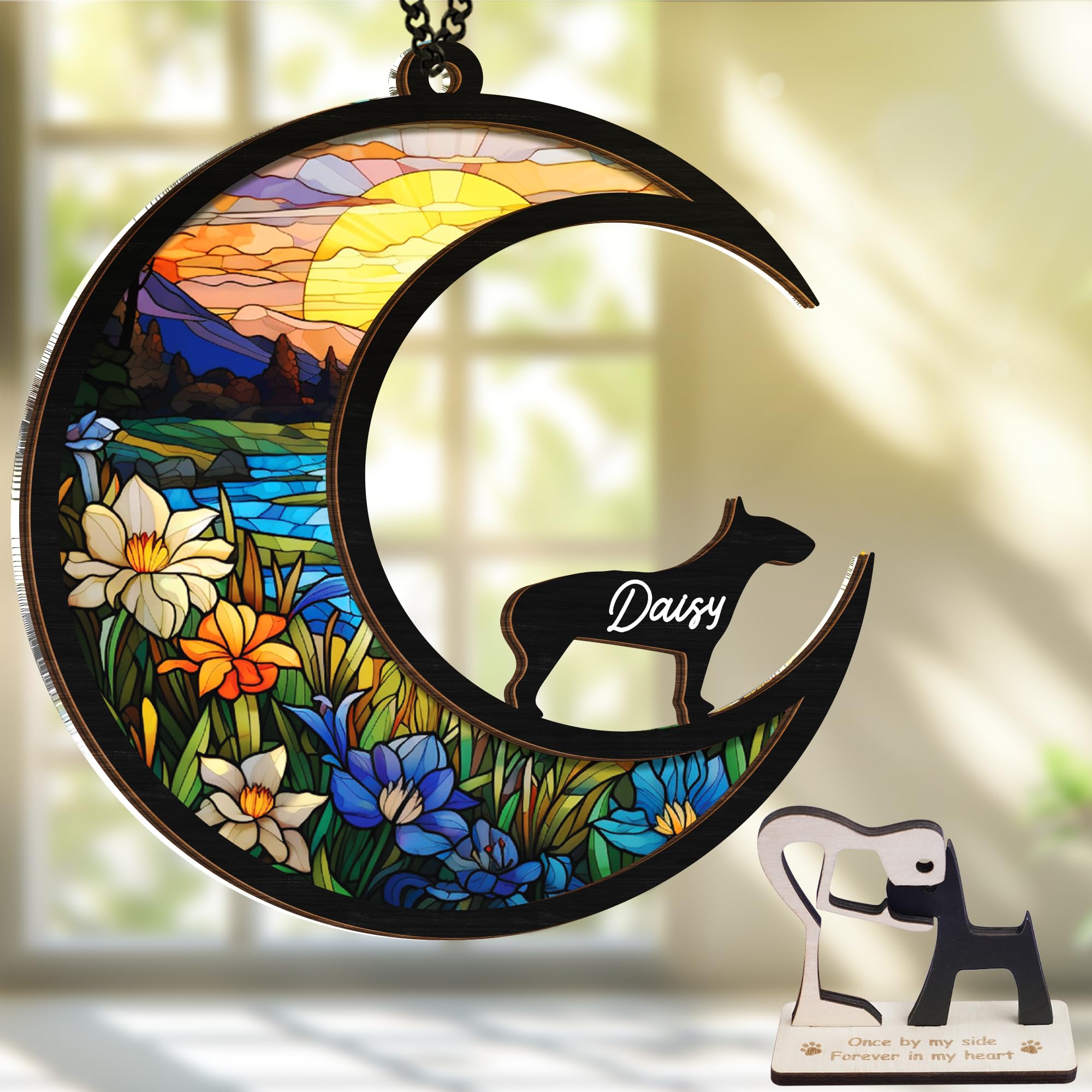 6'' Bull Terrier Dog Memorial Suncatcher Personalized Name Dog Breed Pet Ornament Window Car Hanging Sympathy Gift For Loss Of P