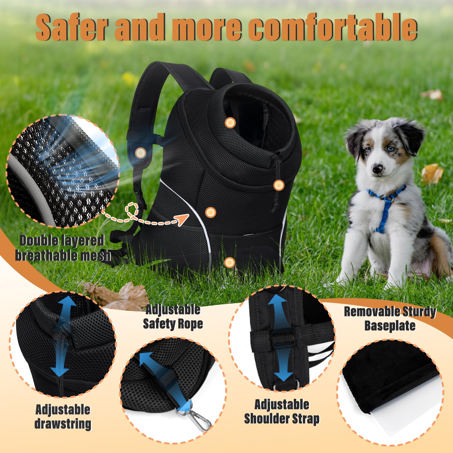 YUDODO Dog Carrier Backpack Pet Dog Carrier Front Pack Breathable Head Out Reflective Safe Warm Doggie Carrier Backpack for Smal