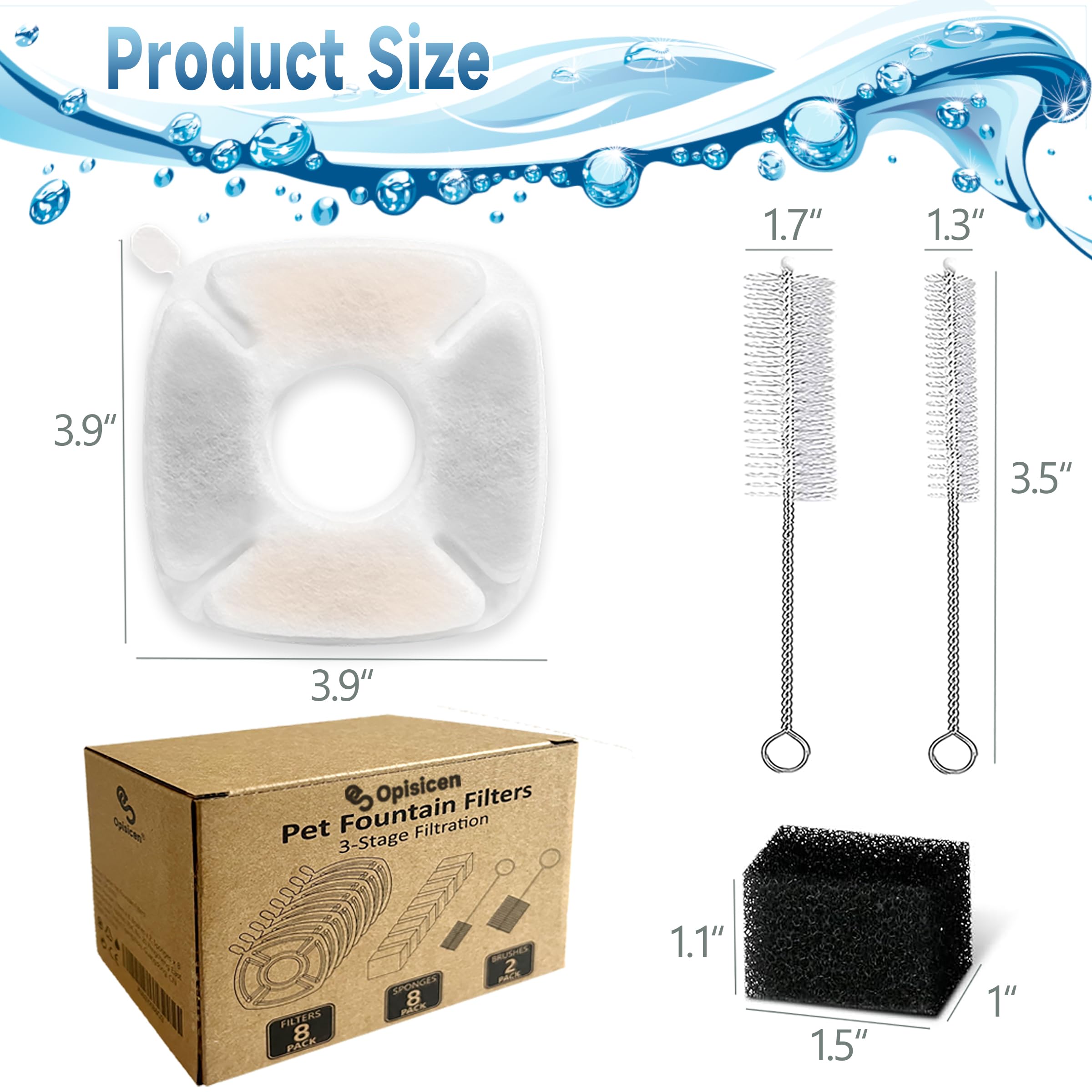 34 Pcs Cat Fountain Filters Replacement Compatible With Veken 95Oz/2.8L Cat Water Fountain Filters Automatic Dog Water Fountain