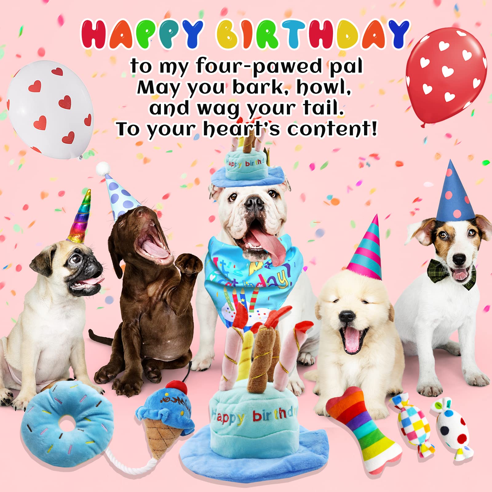 Dog Birthday Toy, Dog Birthday Gift, Happy Birthday Dog Toy Boy, Squeaky Plush Toy Birthday Cake Hat Bandana Toy For Dog Birthda