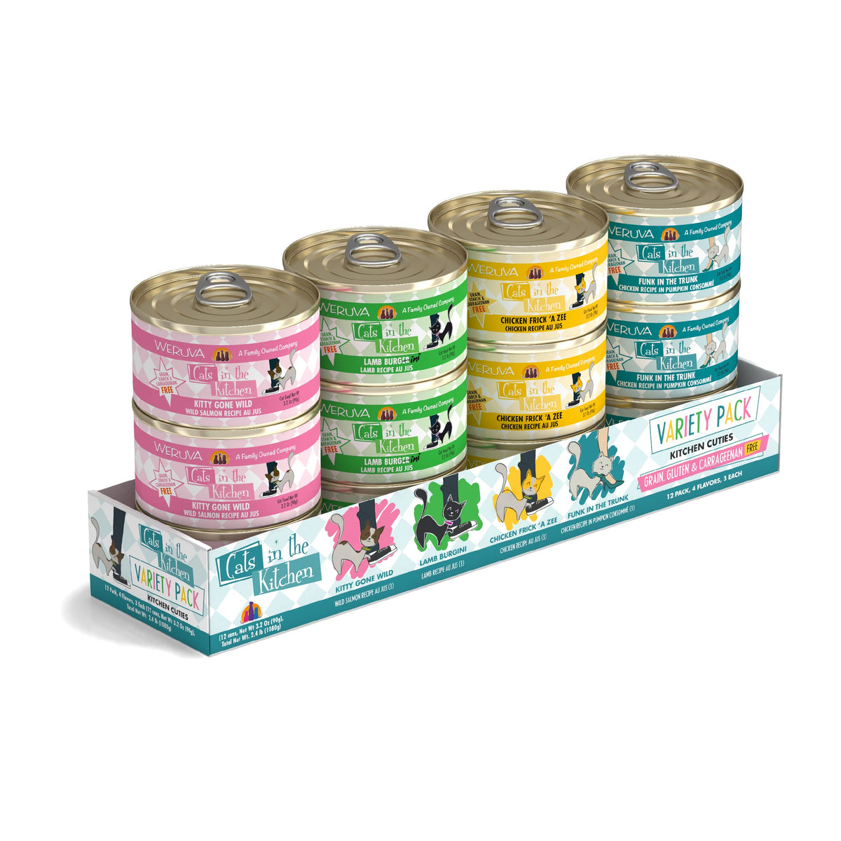 Weruva Cats In The Kitchen, Kitchen Cuties Variety Pack, Wet Cat Food, 3.2Oz Can (Pack Of 12)