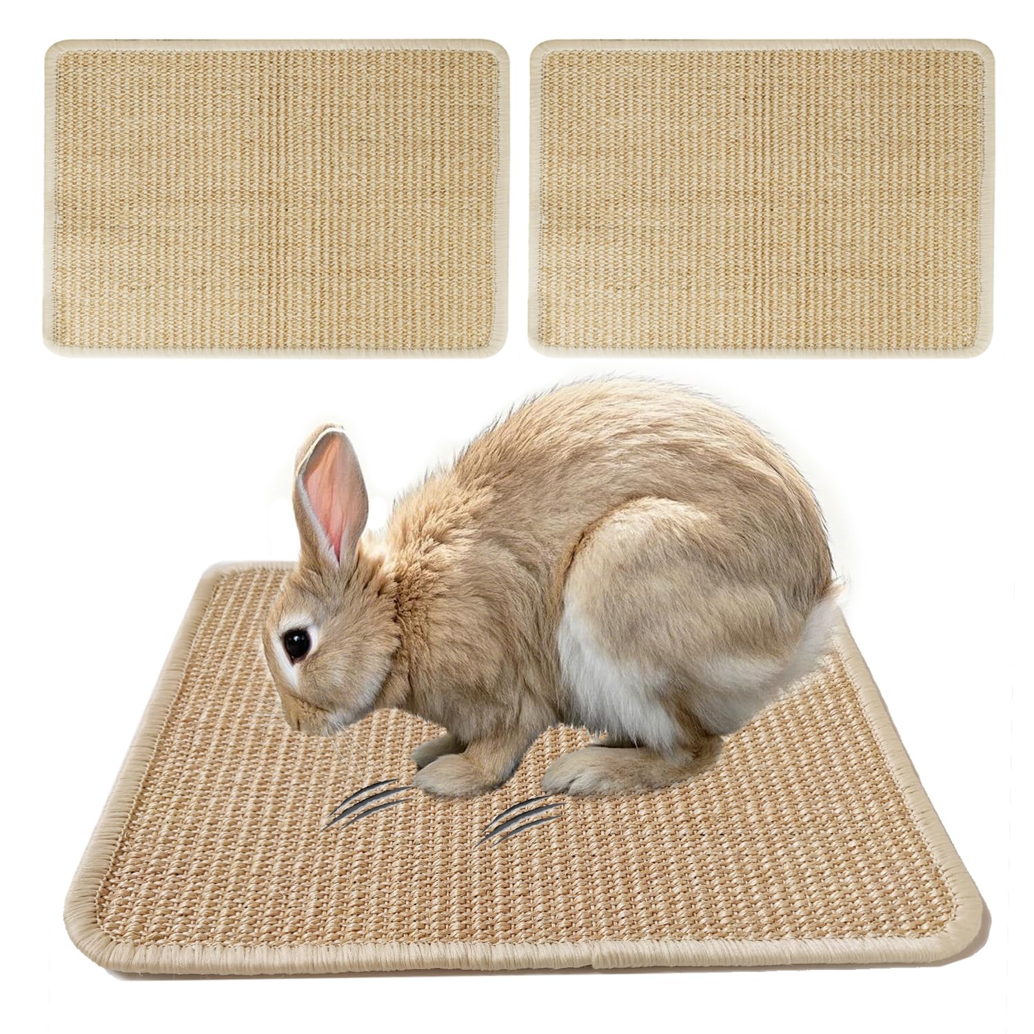 Keyide 2Pcs Rabbit Scratcher Pad For Nails, Natural Sisal Bunny Scratching Mat Cooling, Rabbit Grinding Claws Pads Bunny Resting