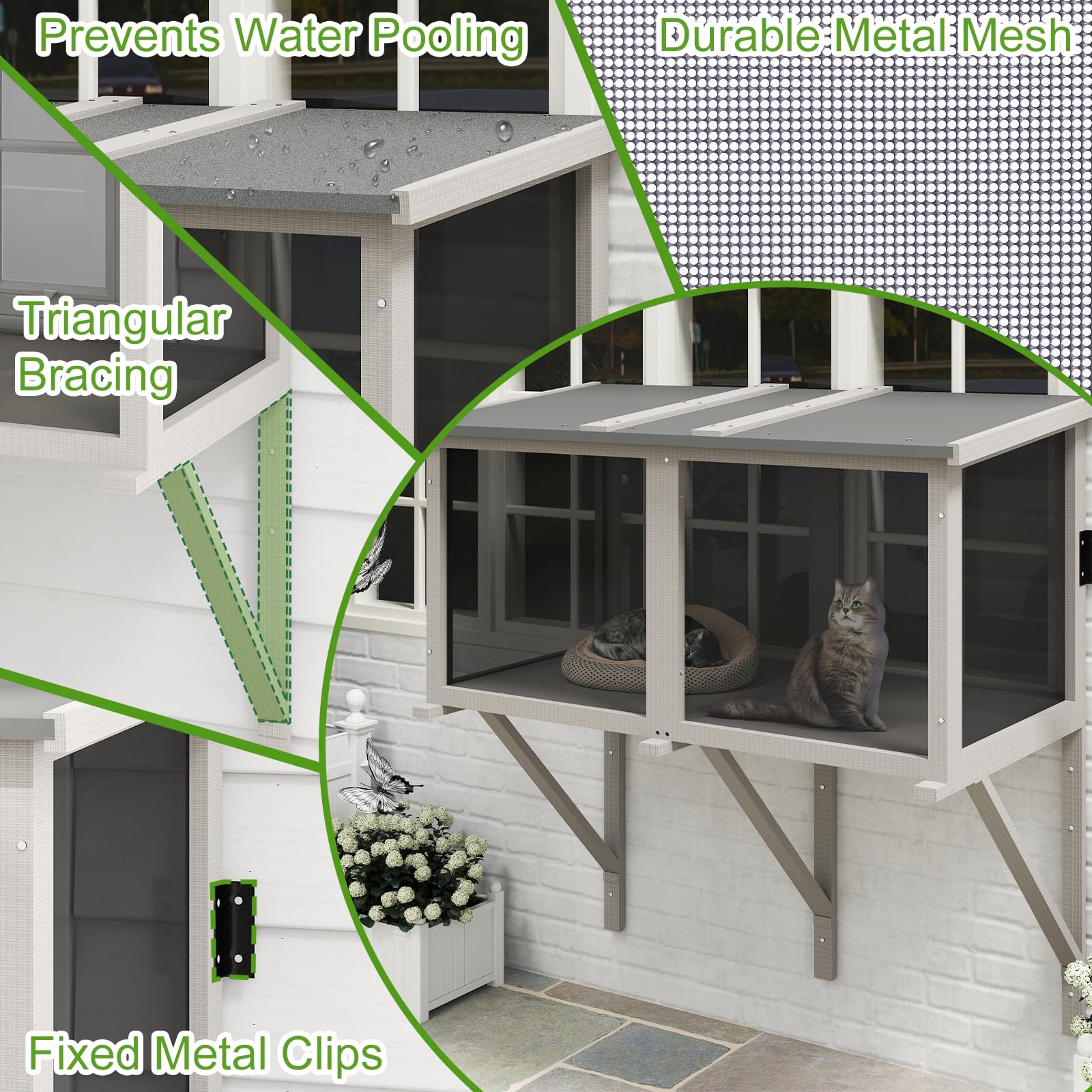 Petscosset Cat Window Box, Catio Outdoor Cat Enclosure For Sunbathing, Napping & Bird Watching, Sturdy Window Perch For Indoor C